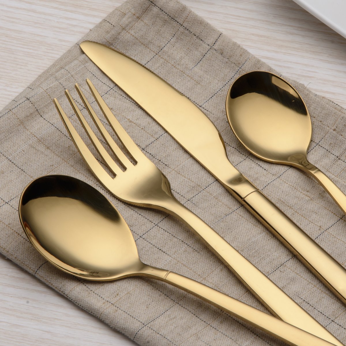 Berglander 20 Piece Titanium Gold Plated Stainless Steel Flatware Set, 20 Pieces Golden Silverware Set, Golden Cutlery Set, Serv