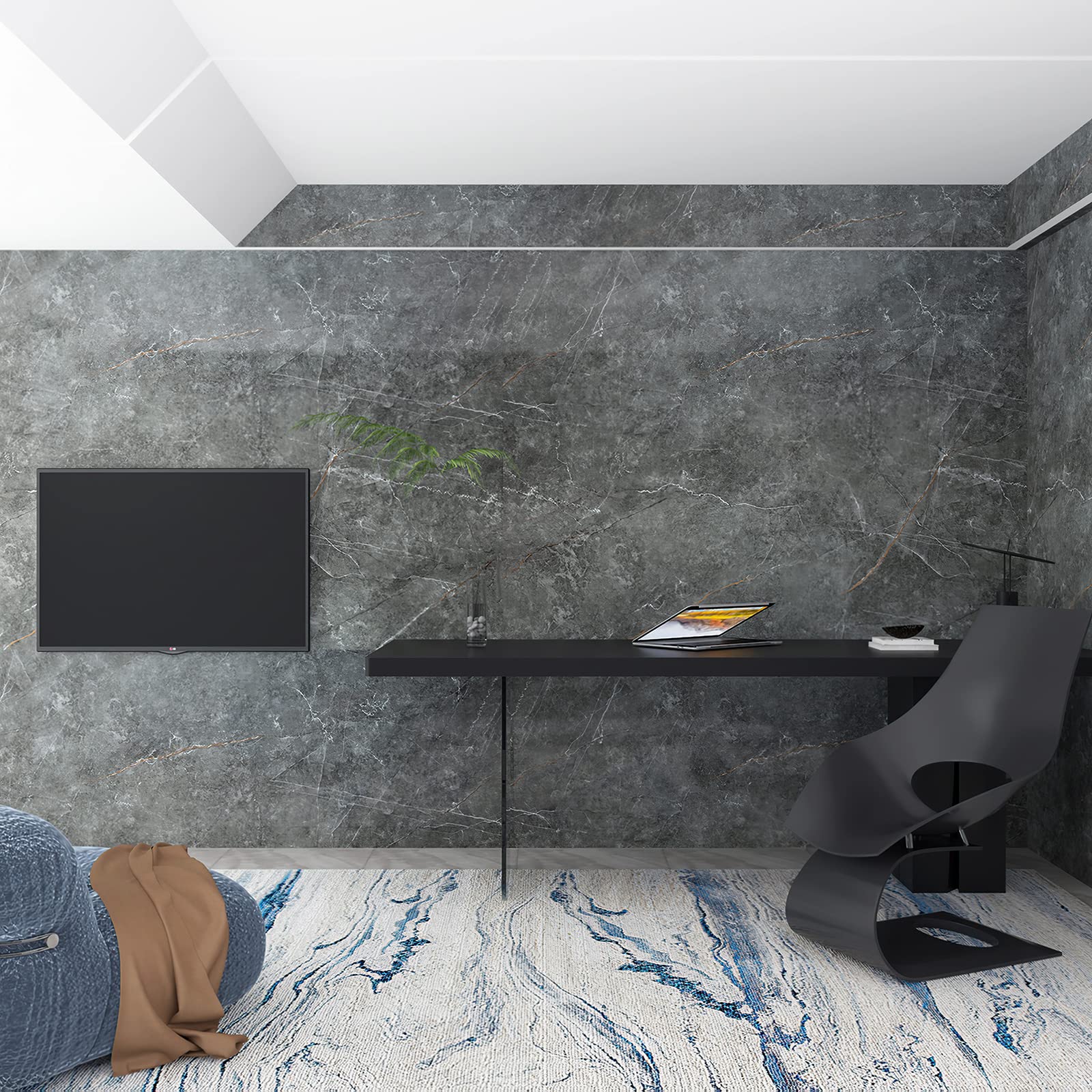 Bomeng Gray Marble Contact Paper Peel Stick Glossy Thick Marble Wallpaper For Countertop 31.5X197 Inch Waterproof Oil Proof Self