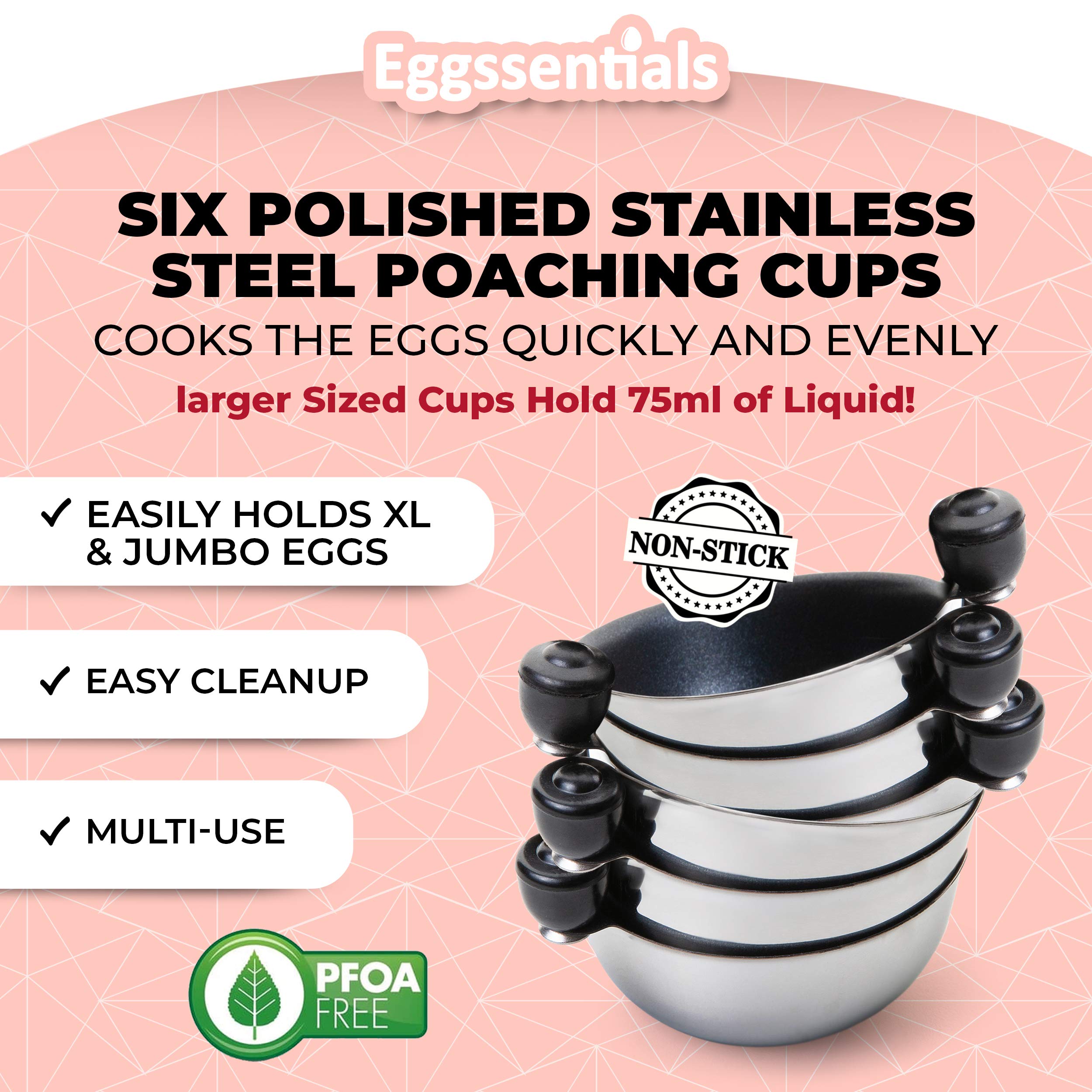 Eggssentials Egg Poacher Replacement Spare Stainless Steel 68Mm In Diameter Anti-Stick Pfoa Free Individual Removable Poaching C