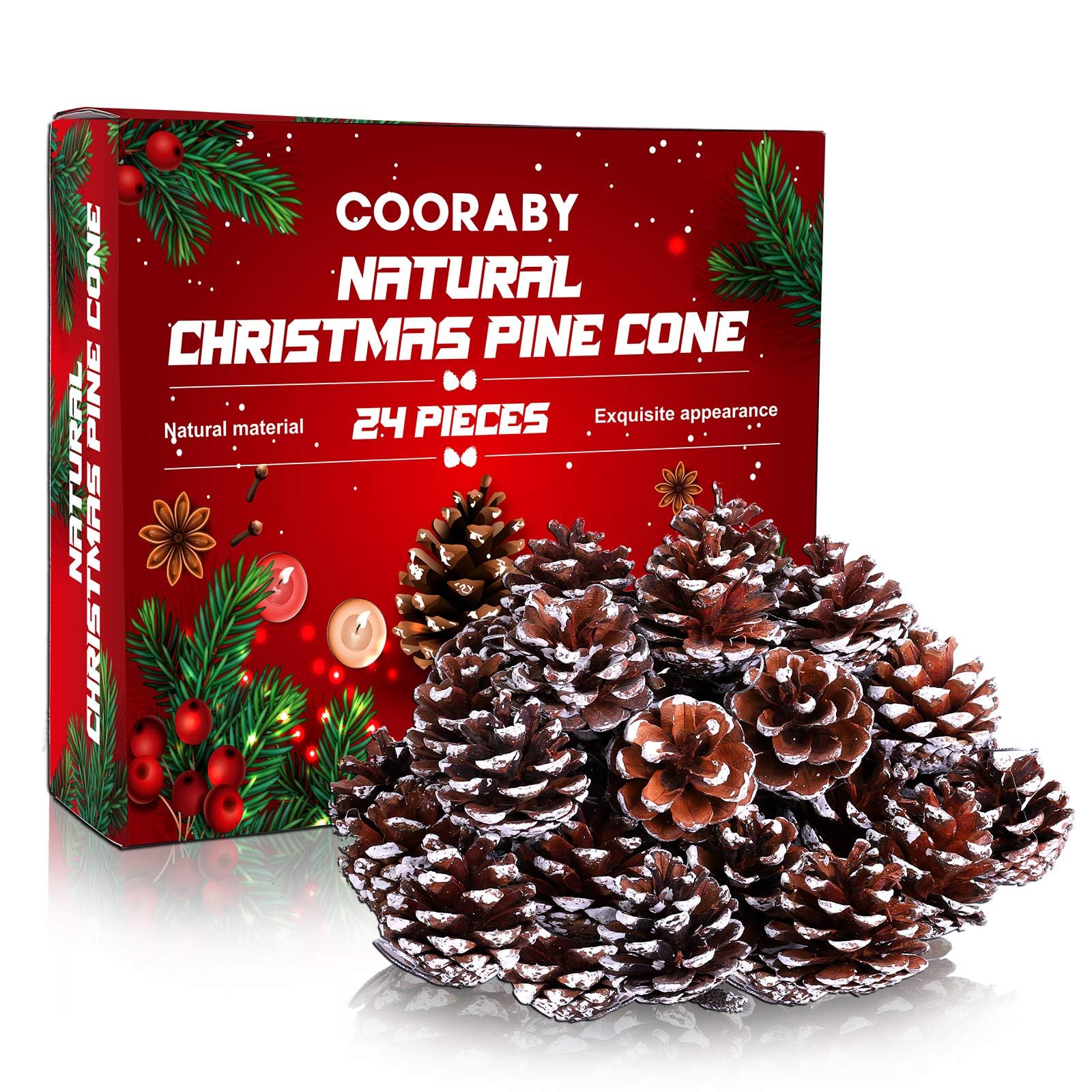 Cooraby 24 Pieces Christmas Pine Cones Ornament Natural Pinecones with String Pendant Crafts for Gift Tag Christmas Tree Party H
