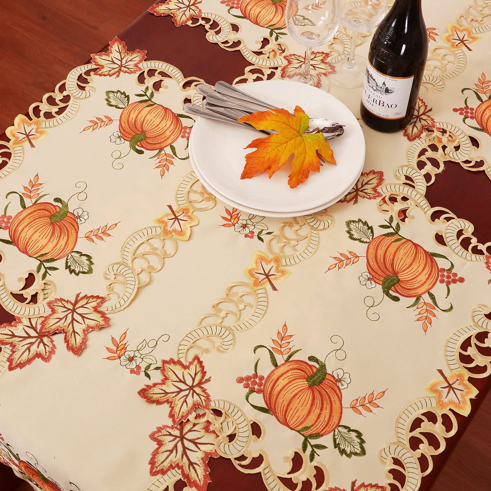 Simhomsen Small Embroidered Thanksgiving Harvest Pumpkins Table Runners for Autumn Or Fall Decorations (14    34 Inches)