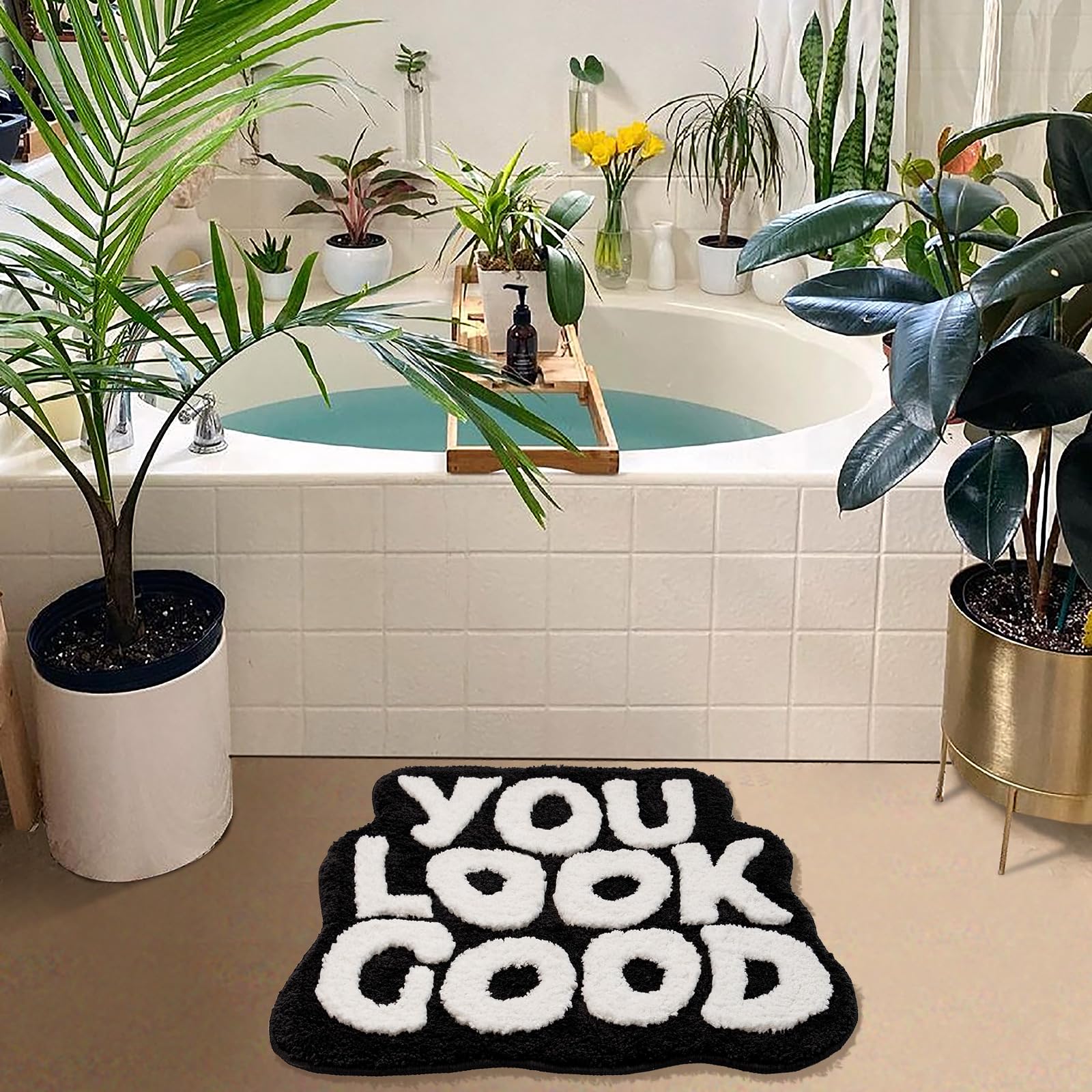 Unibath You Look Good Bath Mat Black And White Bathroom Rugs Funny Cute Bathroom Decor Preppy Small Cool Rug Non Slip Microfiber