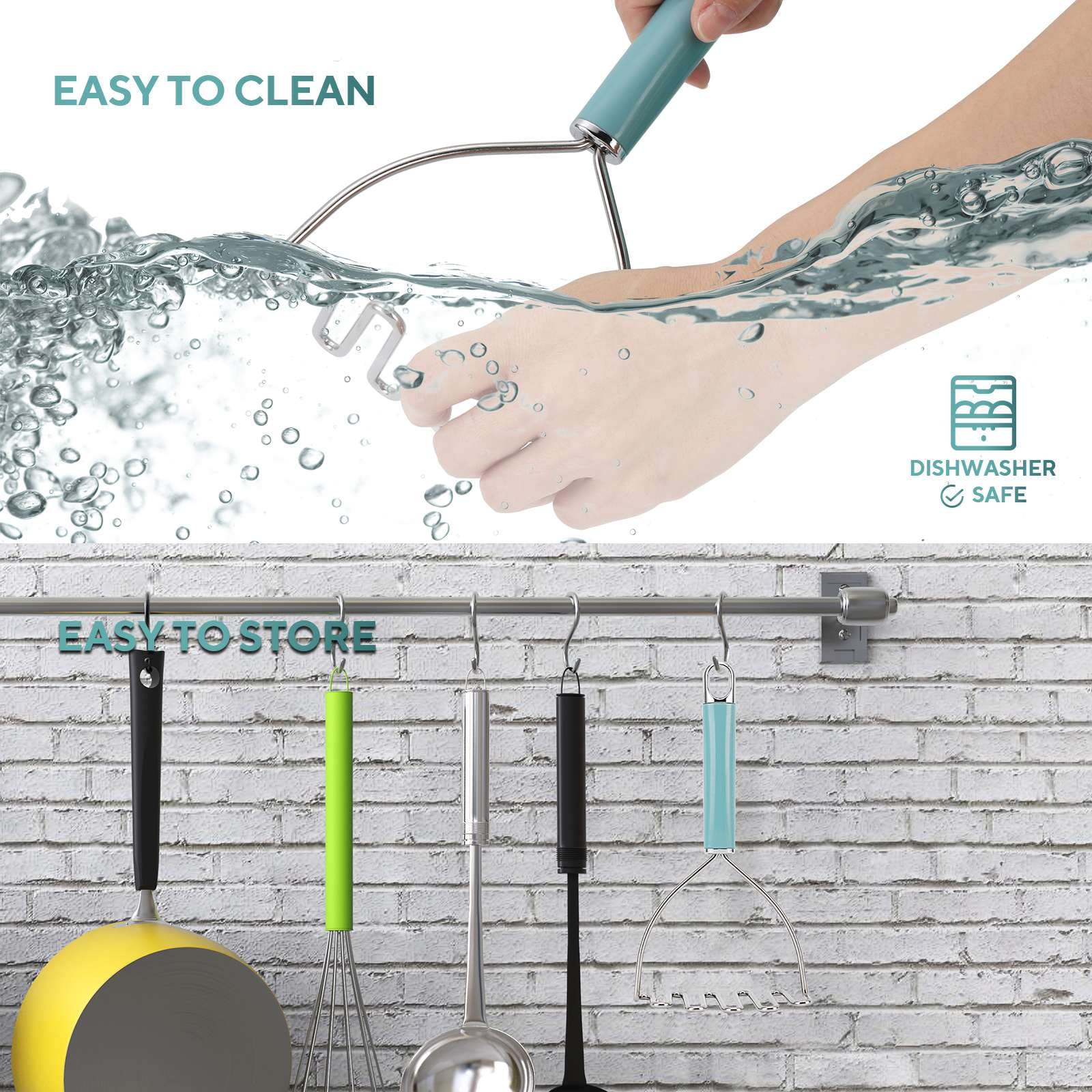 Beiya Potato Masher, Premium Masher Kitchen Tool, Heavy Duty Potato Masher Stainless Steel, Metal Wire Mashed Potatoes Masher Fo