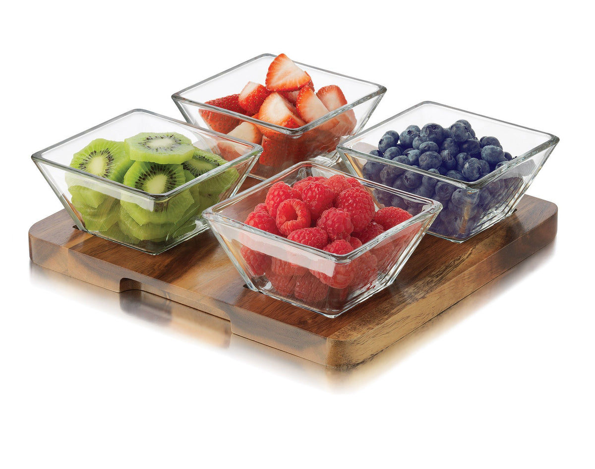 Libbey 5 Piece Acacia Wood Relish Set, Clear