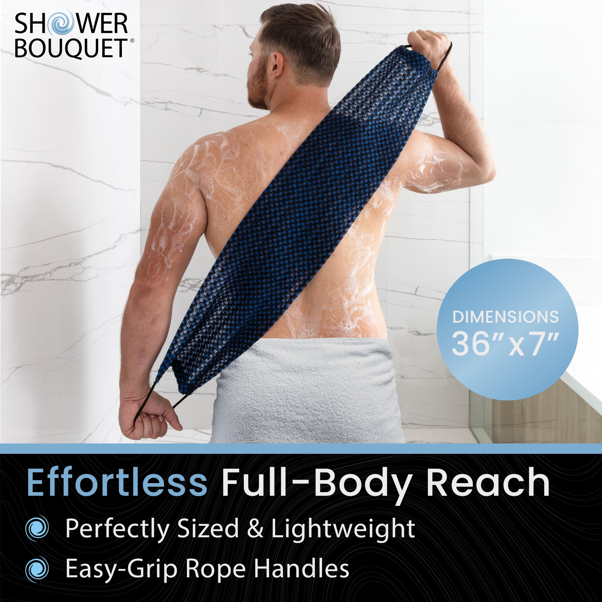 Shower Bouquet Japanese Exfoliating Washcloth - Charcoal & Silver Ion, 1 Count, Blue, Model SB-C-B1