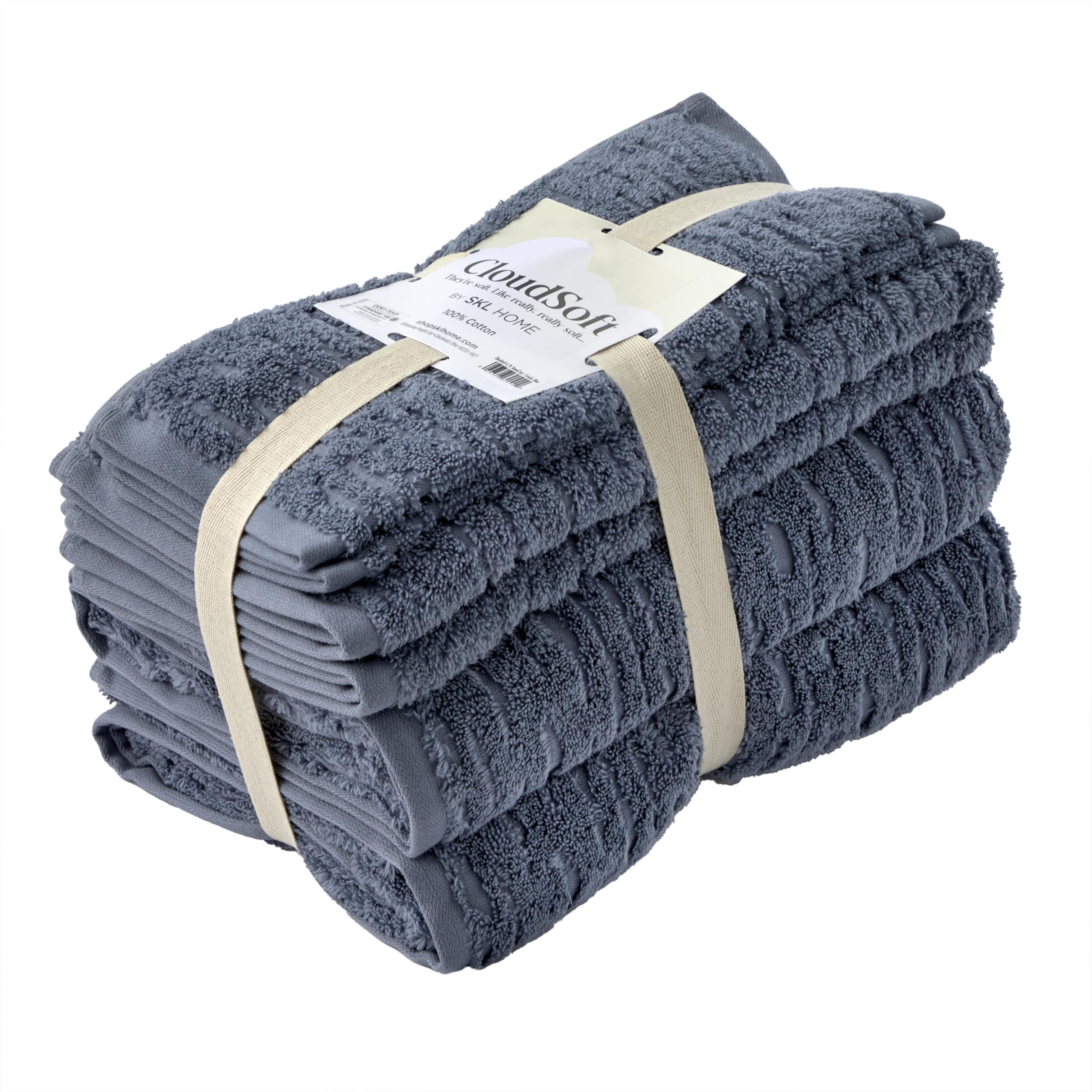 Skl Home Cloudsoft Cotton Luxury 6-Piece Towel Set, Smoke Blue
