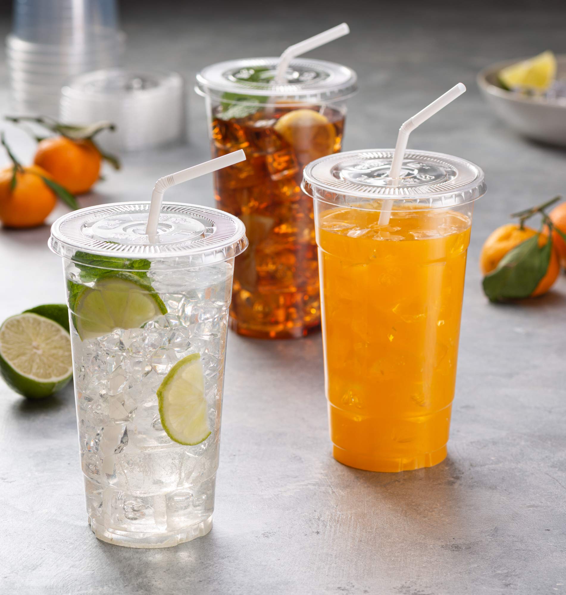 Elegant Disposables [50 Sets - 32 Oz] Crystal Clear Pet Plastic Cups With Flat Lids For Iced Coffee, Milkshake, Cold Drinks, Slu