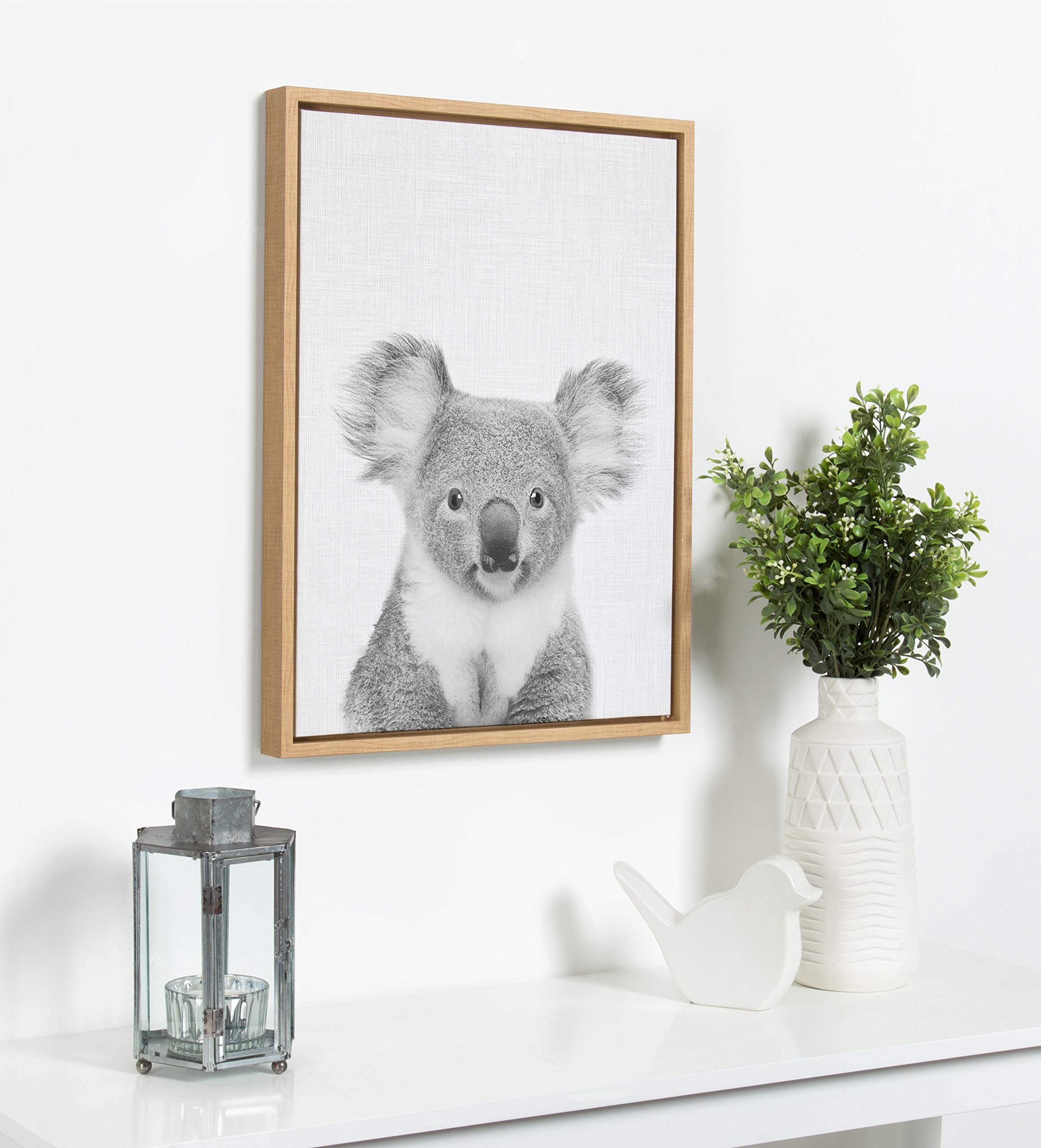 Kate And Laurel Sylvie Koala Bear Black And White Portrait Framed Canvas Wall Art By Simon Te Tai, 18X24 Natural