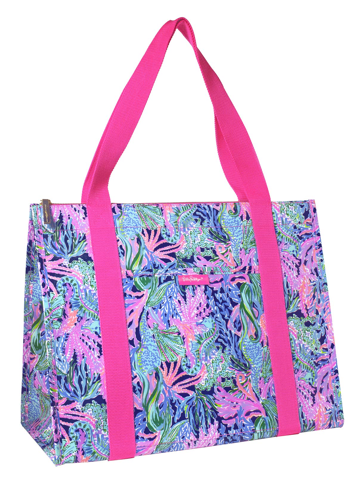 Lilly Pulitzer Insulated Market Shopper Bag Large Capacity, Oversize Reusable Grocery Tote With Thermal Insulated Interior, Brin