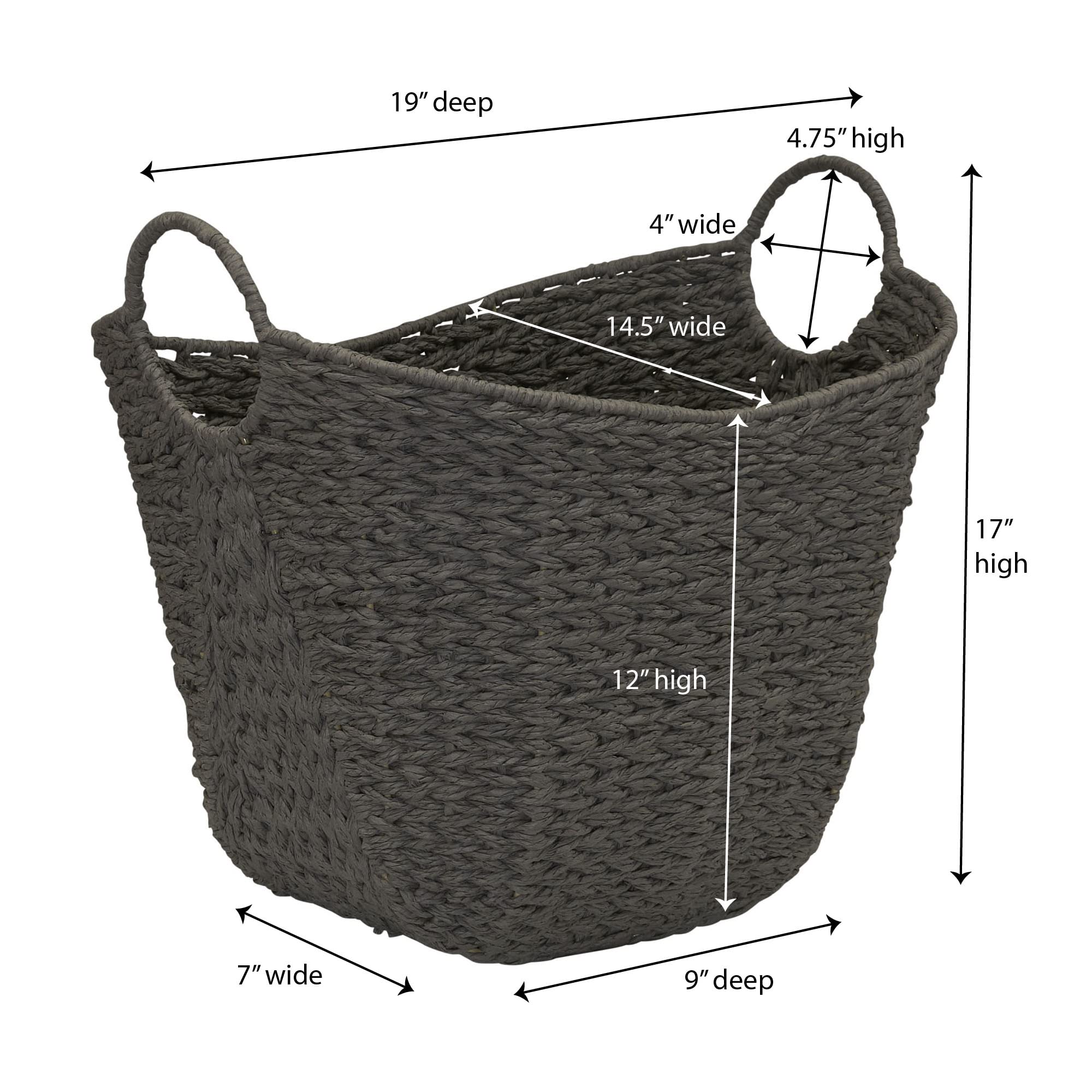 Household Essentials Natural Woven Wicker Storage Handles Basket, Gray