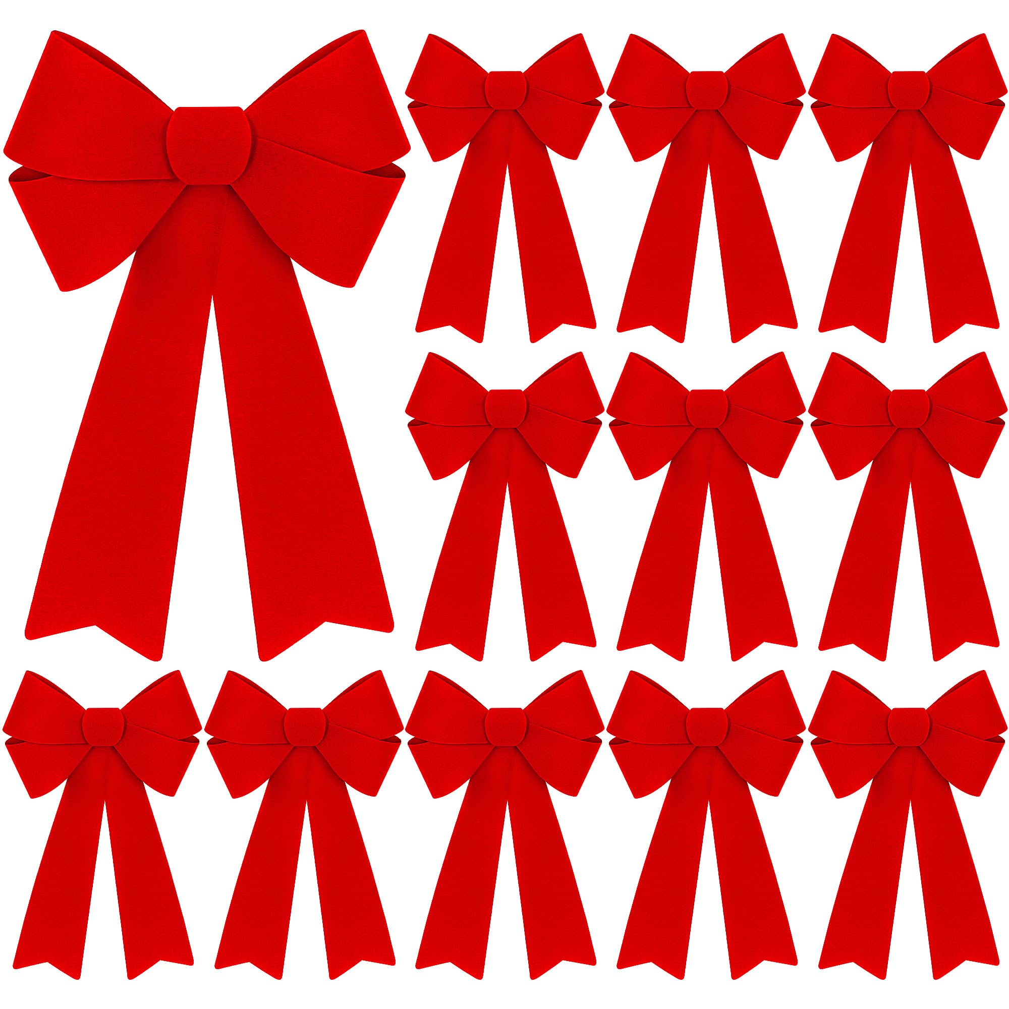 12 PCS Christmas Decorations, 12 x 18 Inches Large Christmas Bows, Red Velvet PVC Indoor Outdoor Christmas Tree Bows Wreath Bow 