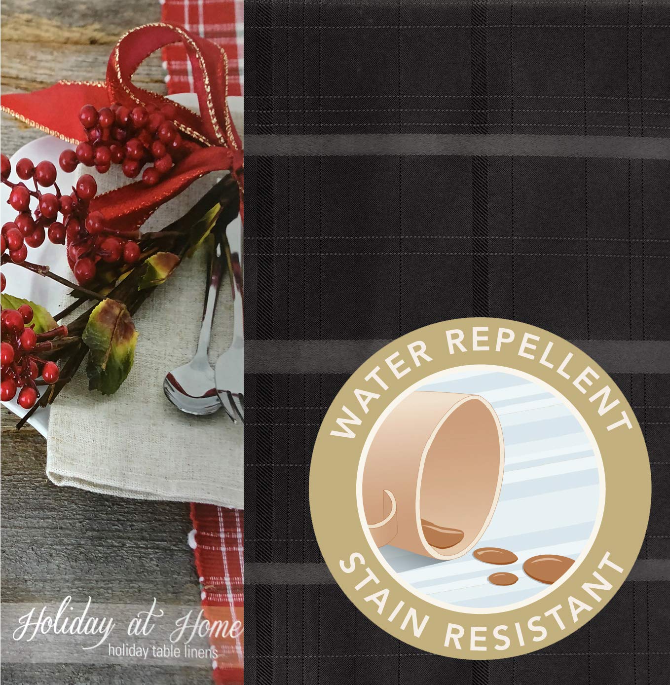 Newbridge Elegance Plaid No-Iron Soil Resistant Fabric Woven Tablecloth - 60 X 144 Oblong - Black