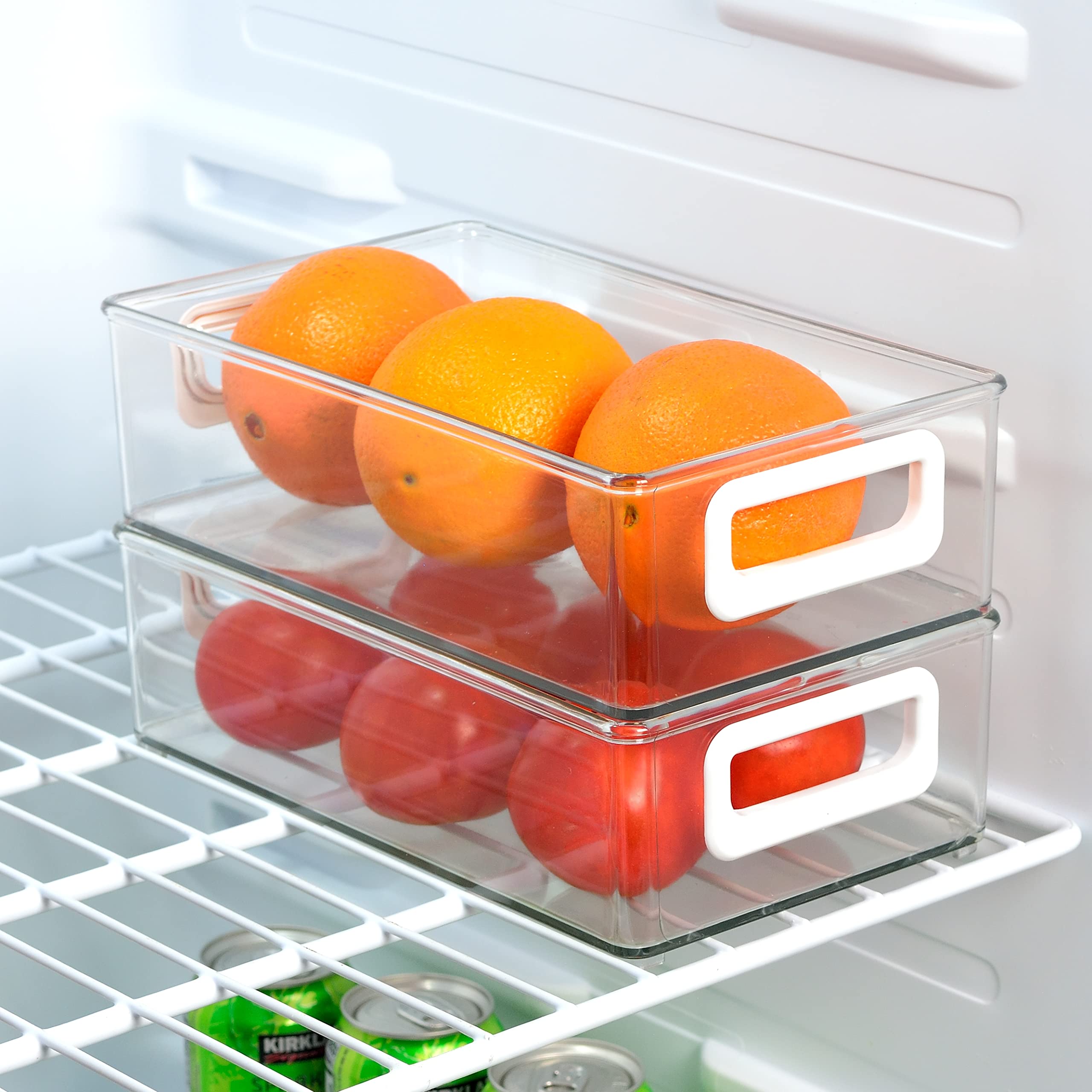 Youngever 4 Pack Stackable Plastic Storage Organizer Container Bins, Stackable Storage Bins With Handler For Refrigerator, Pantr