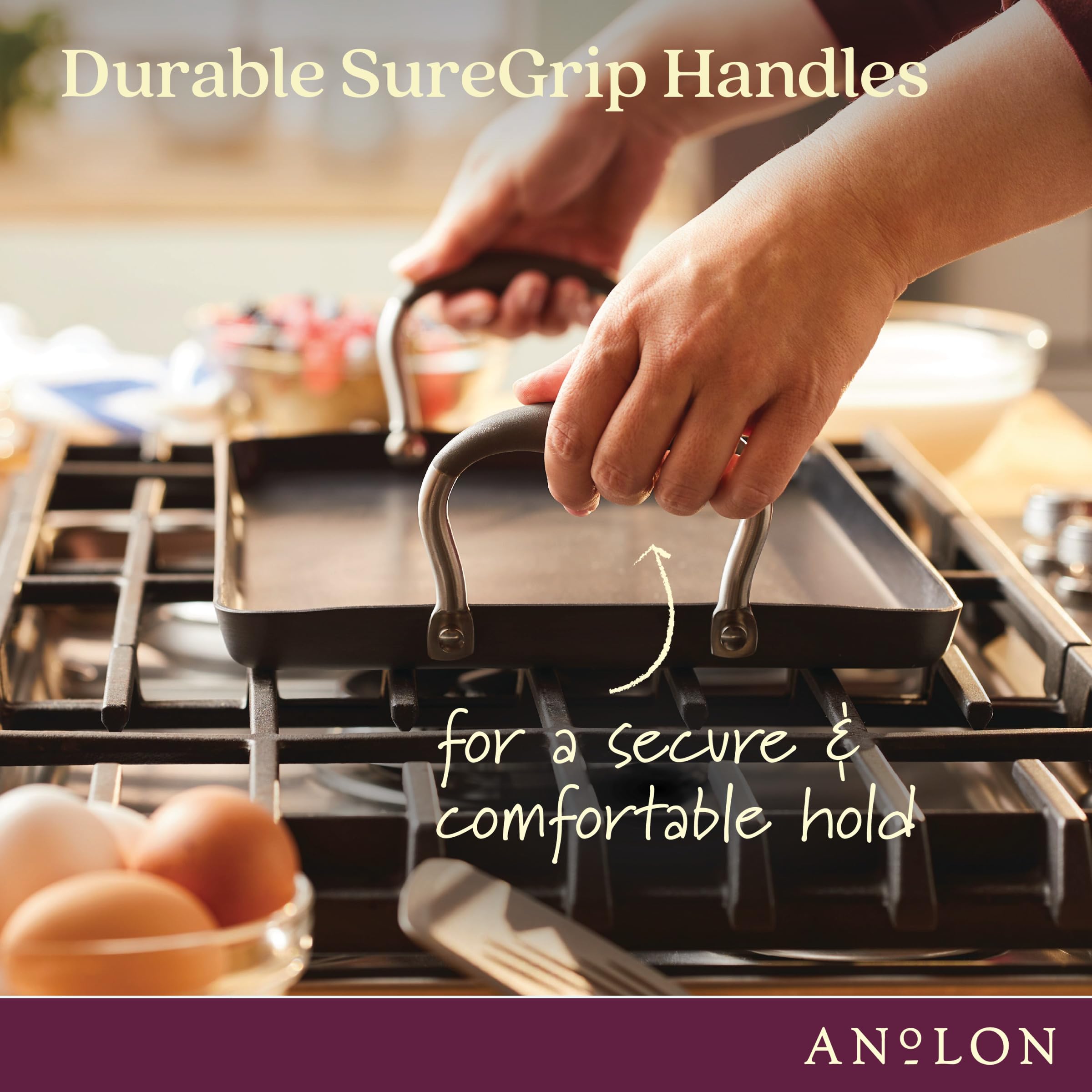 Anolon Advanced Home Hard Anodized Nonstick Double Burner Griddle With Roasting Rack, 10 Inch X 18 Inch, Moonstone