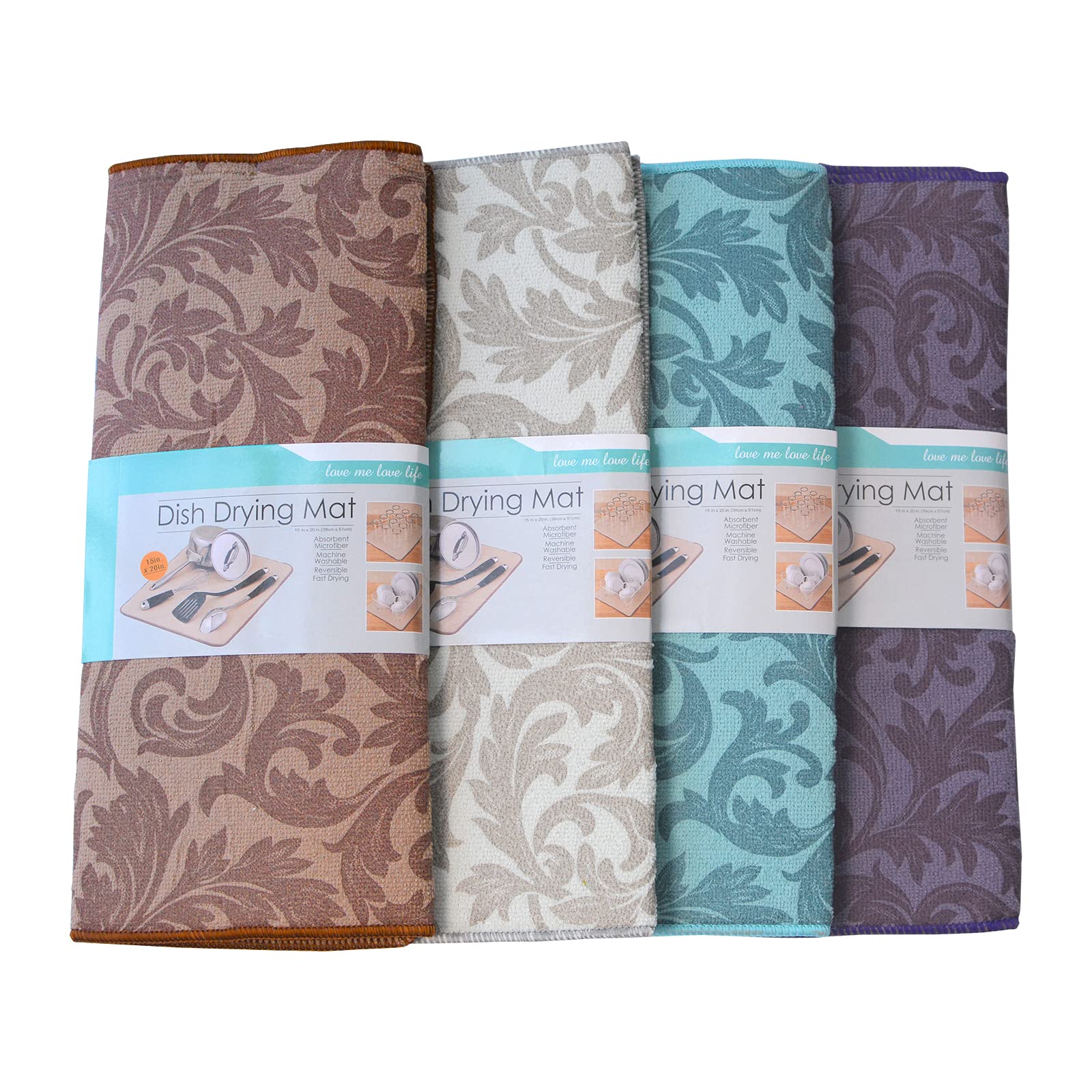 Dish Drying Mat For Kitchen Counter,4 Pack,Large Size 20''X15'',Ultra Absorbent Microfiber Drying Mat,Dishes Drainer Pad (4)