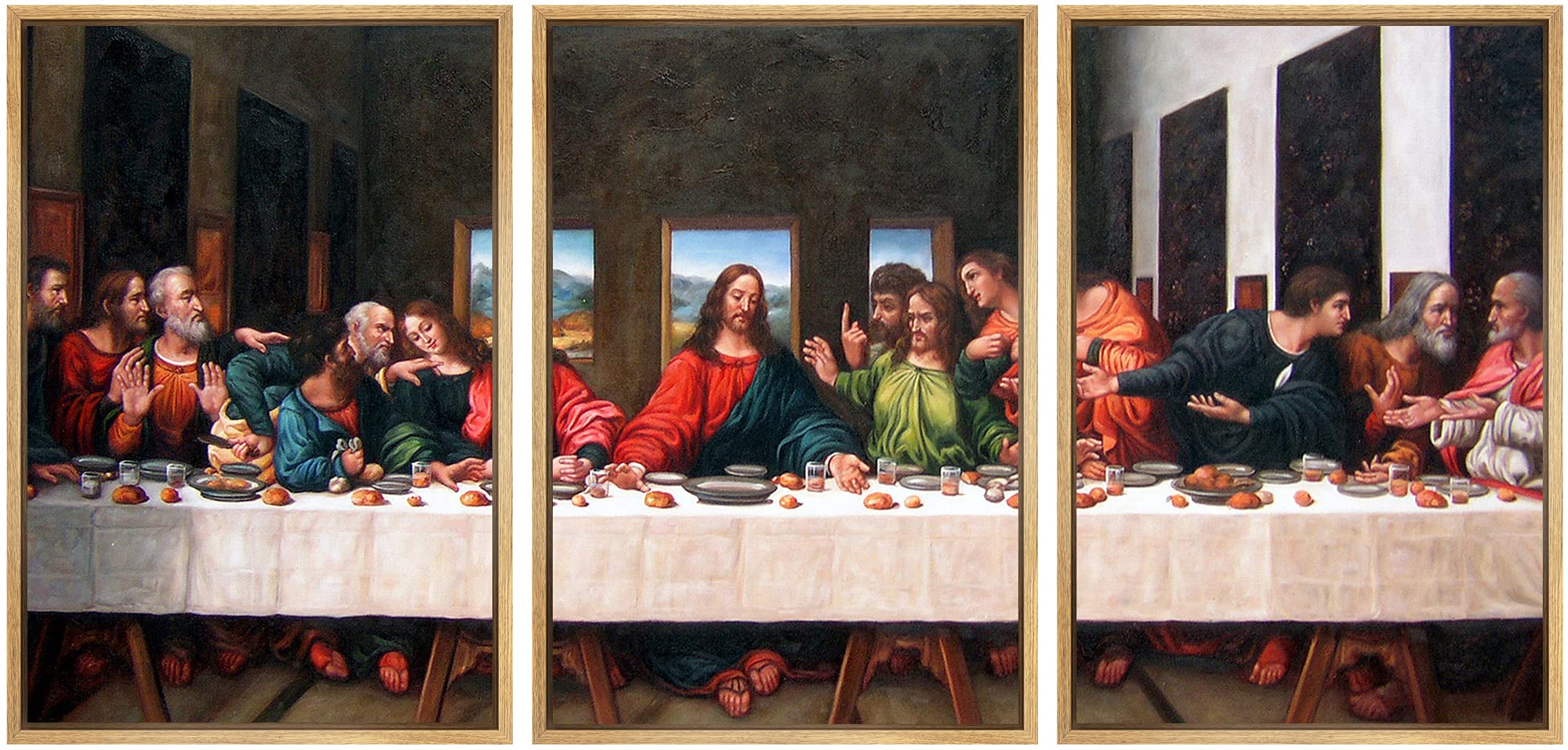 Signwin Framed Canvas Print Wall Art The Last Supper Spiritual & Religious Historic Illustrations Fine Art Traditional Panoramic