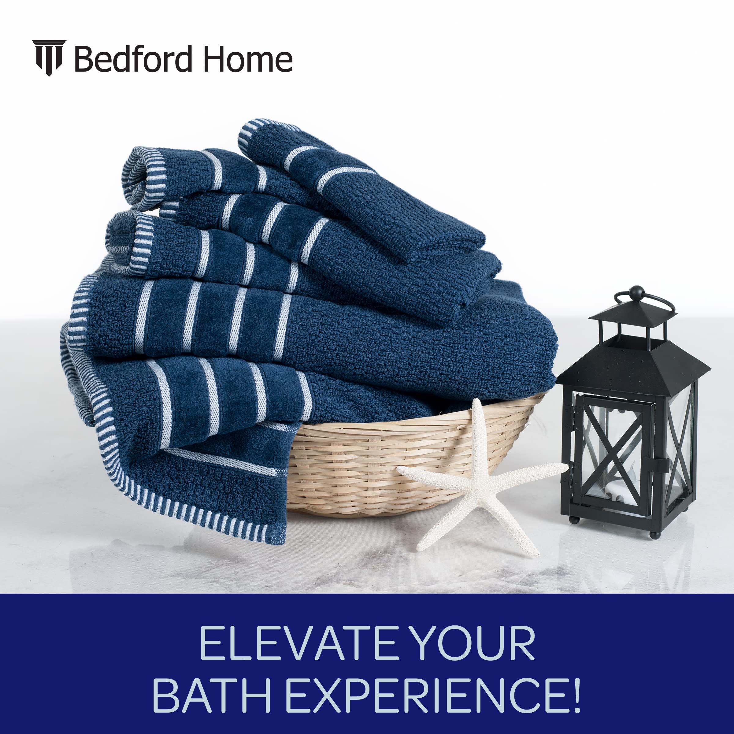 Bedford Home Home 100% Cotton Rice Weave 6 Pc Towel Set-Navy