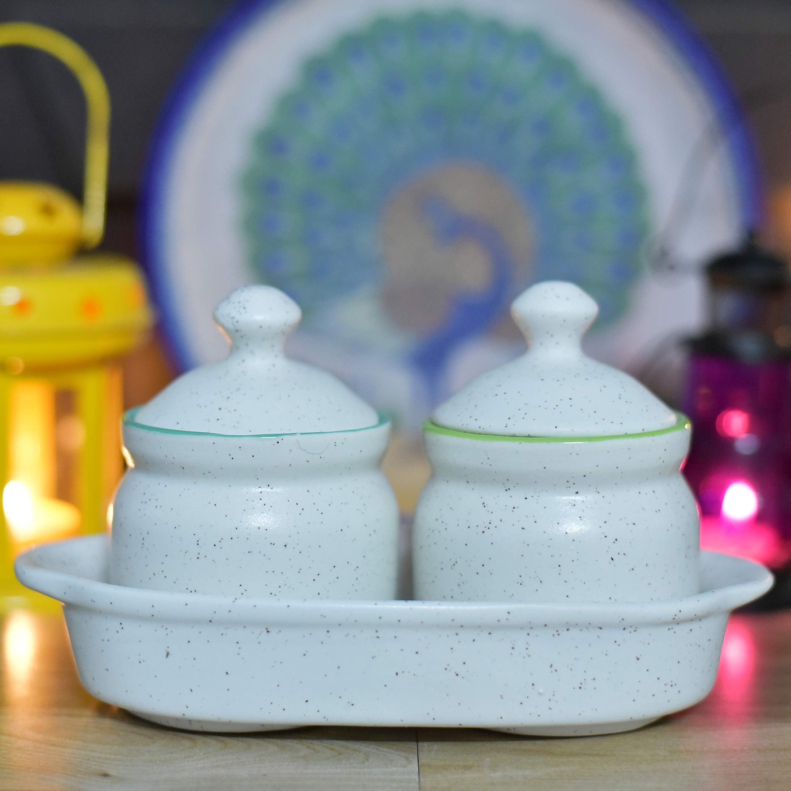 Shriyam Craftmultipurpose Ceramic Barni Set For Chutney Pickle Spice Coffee Dinning Table Storage Container With Lid And 1 Holdi