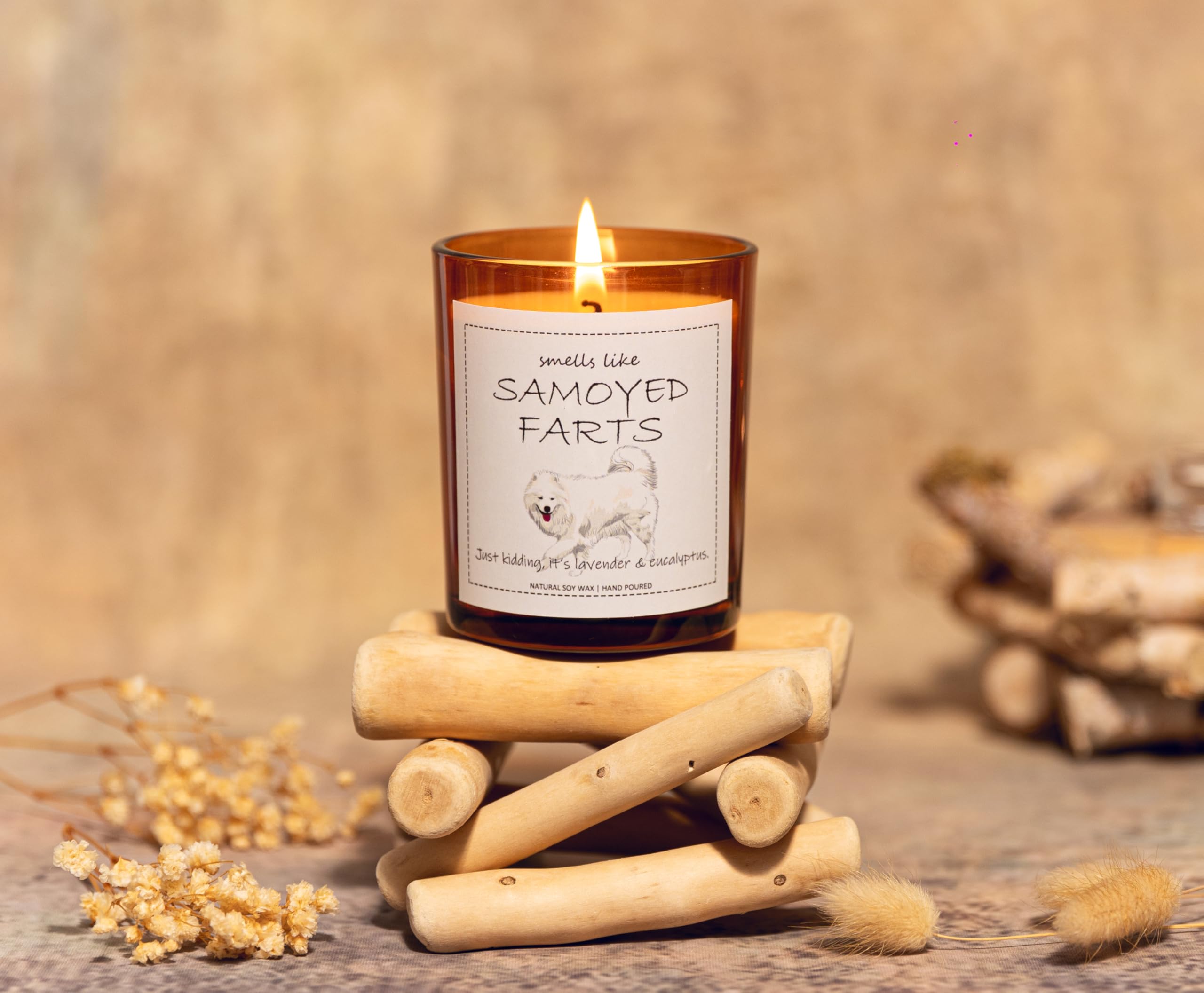 Samoyed Gifts & Decor, Dog Mom Gifts for Women, Smells Like Samoyed Farts Candle - Lavender & Eucalyptus, Crafted by Natural Soy