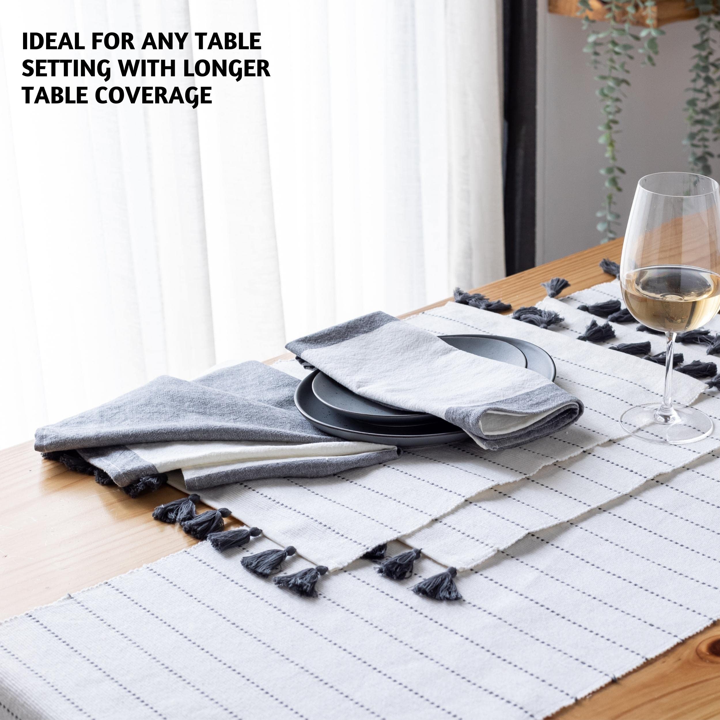 Folkulture Table Runner With Tassels For Home Dining Room Table, Farmhouse Style D  Cor For Kitchen, 100% Cotton 72 Inches Long