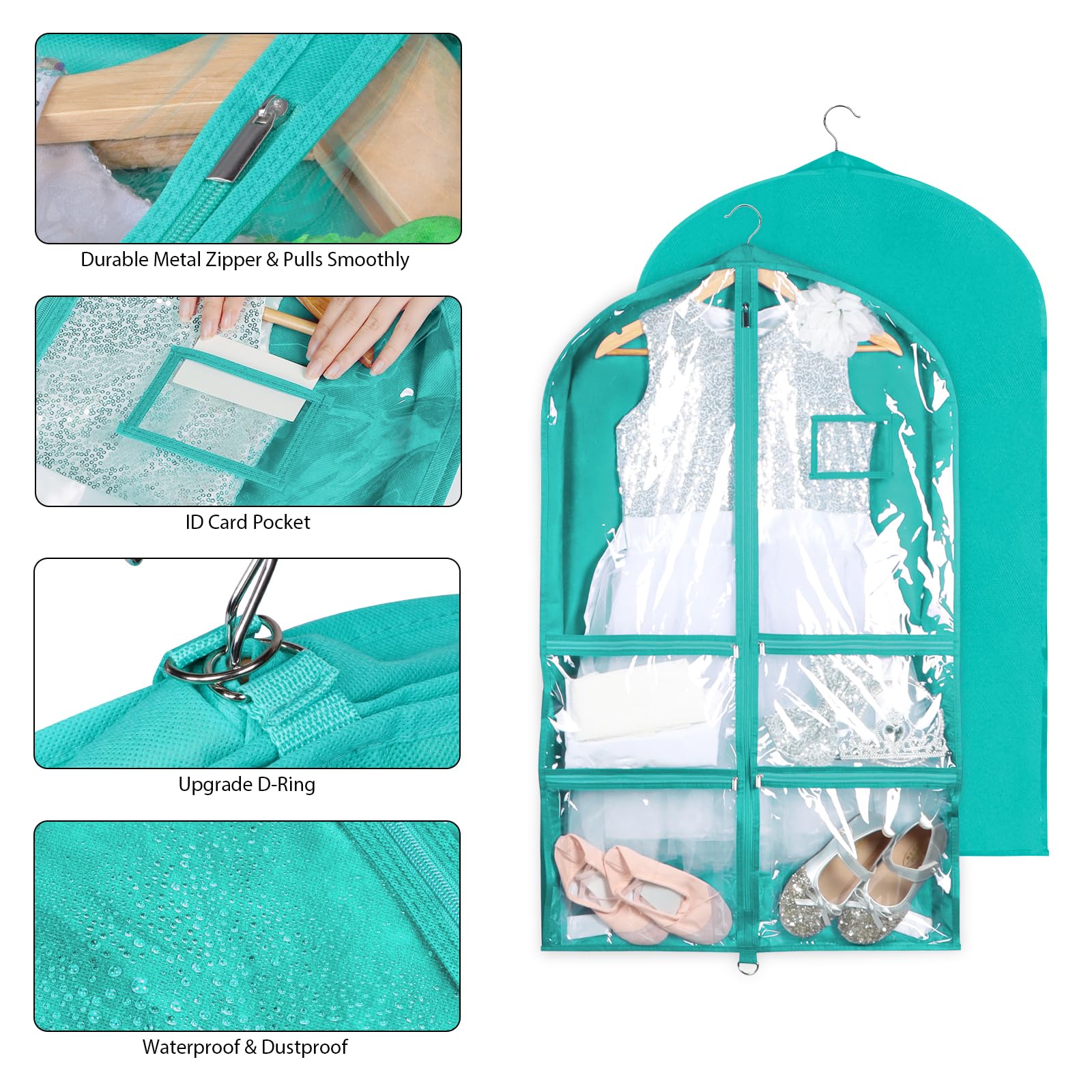 Syeeiex Clear Dance Costume Garment Bag with 3 Gussetes(2 Pack), 40 Garment Bags for Dance Costumes,Kids Dance Garment Bag wit