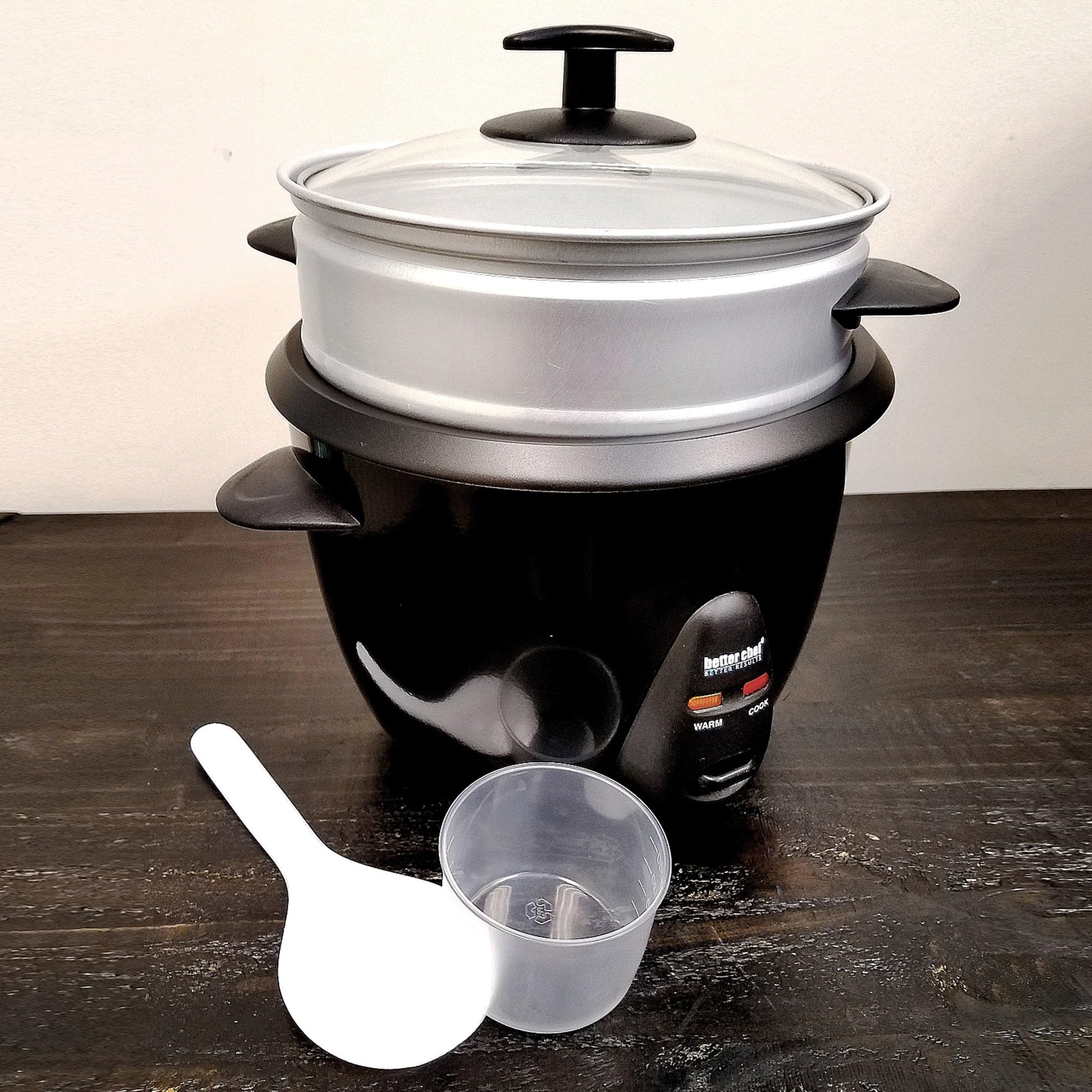 Better Chef Basic Rice Cooker With Food Steamer | Glass Lid | Non-Stick | Cool-Touch | Paddle And Cup Included (10-Cup, Black)