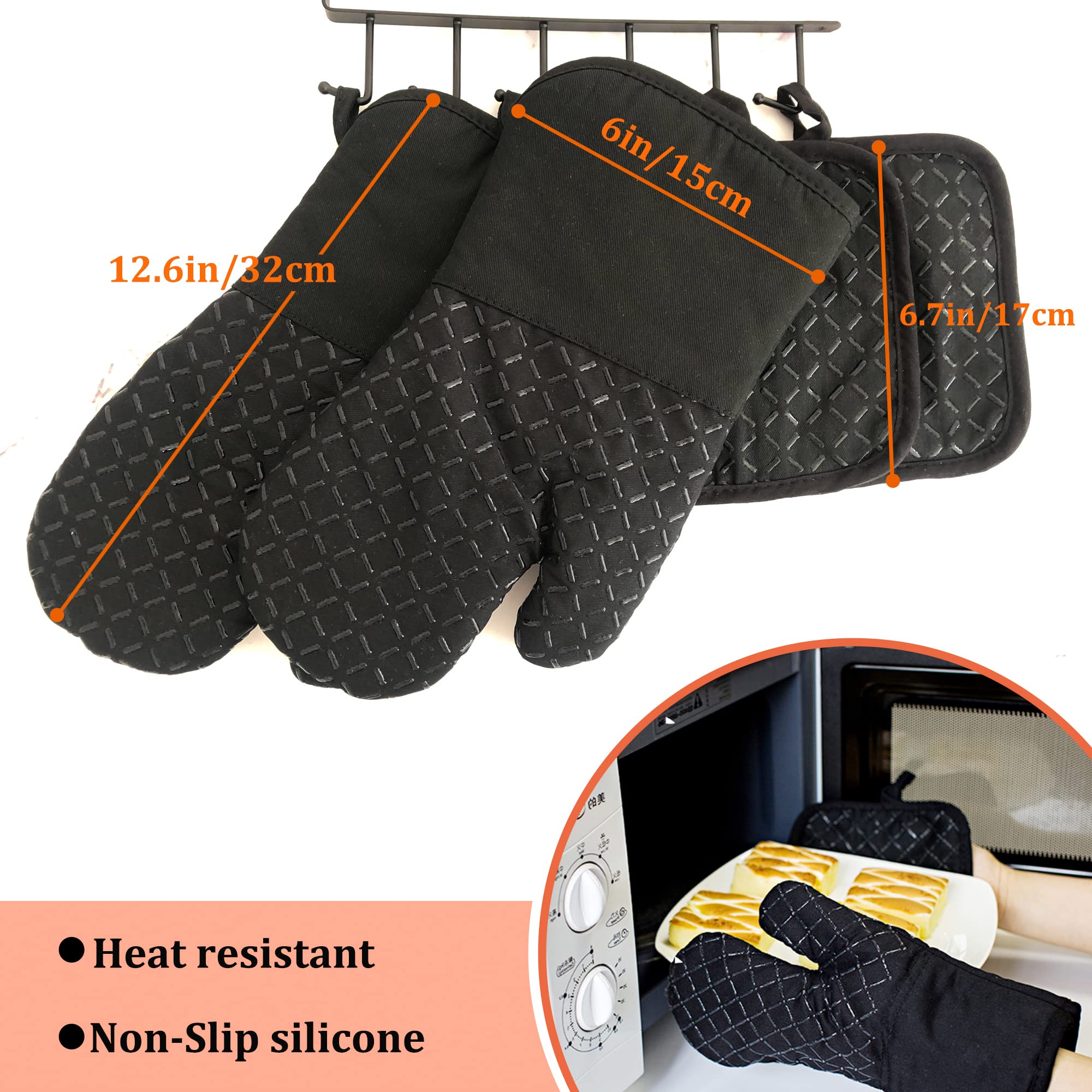 4 Pcs Oven Mitts And Pot Holders,Oven Glove High Heat Resistant 500 Degree,Long Oven Mitts With Recycled Cotton Infill And Silic