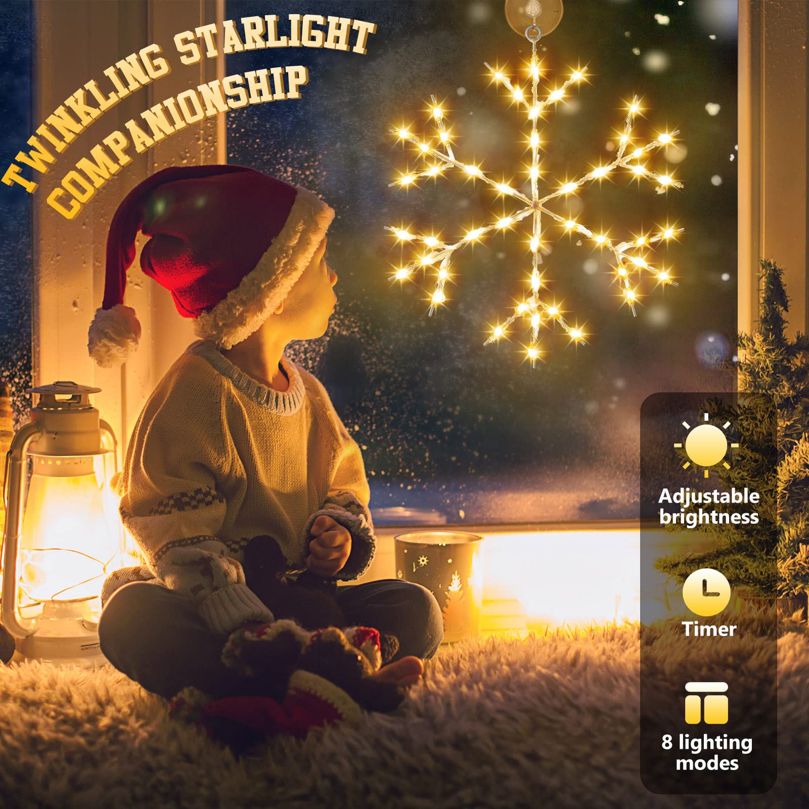 Tuanse 8 Pcs Christmas Silhouette Window Lights Christmas Snowflake Lights with Remote Control LED Lighted Snowflake Decorations