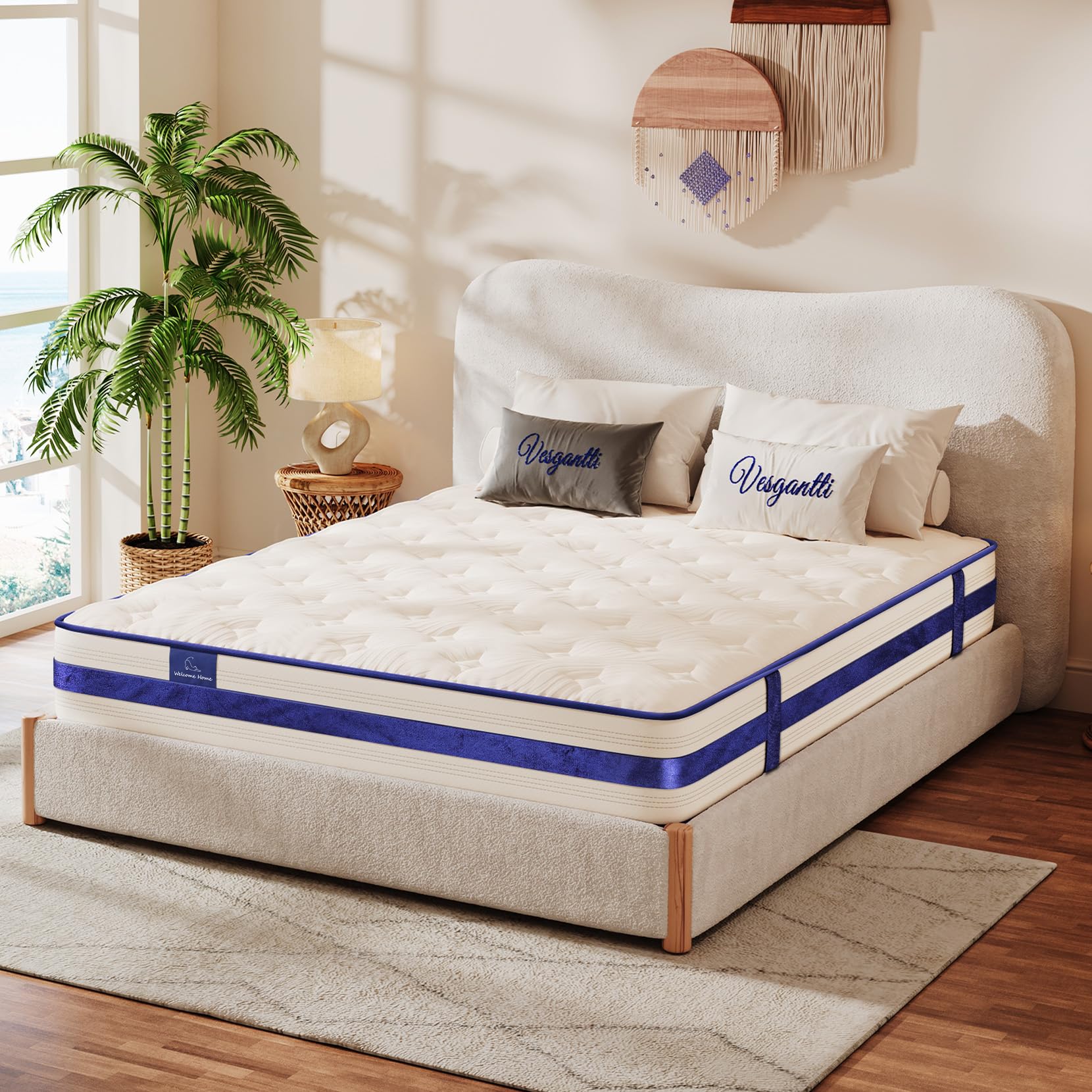 Vesgantti King Size Mattress, 12 Inch Hybrid Innerspring Mattress With Memory Foam, Support & Pressure Relief, Medium Firm Feel