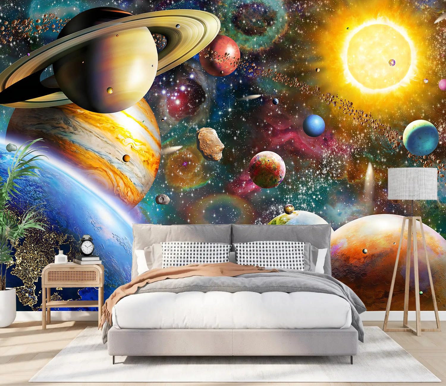 PYFFYP- Color Planet Wallpaper Ceiling wall murals for Kids Room(Not Peel and Stick)
