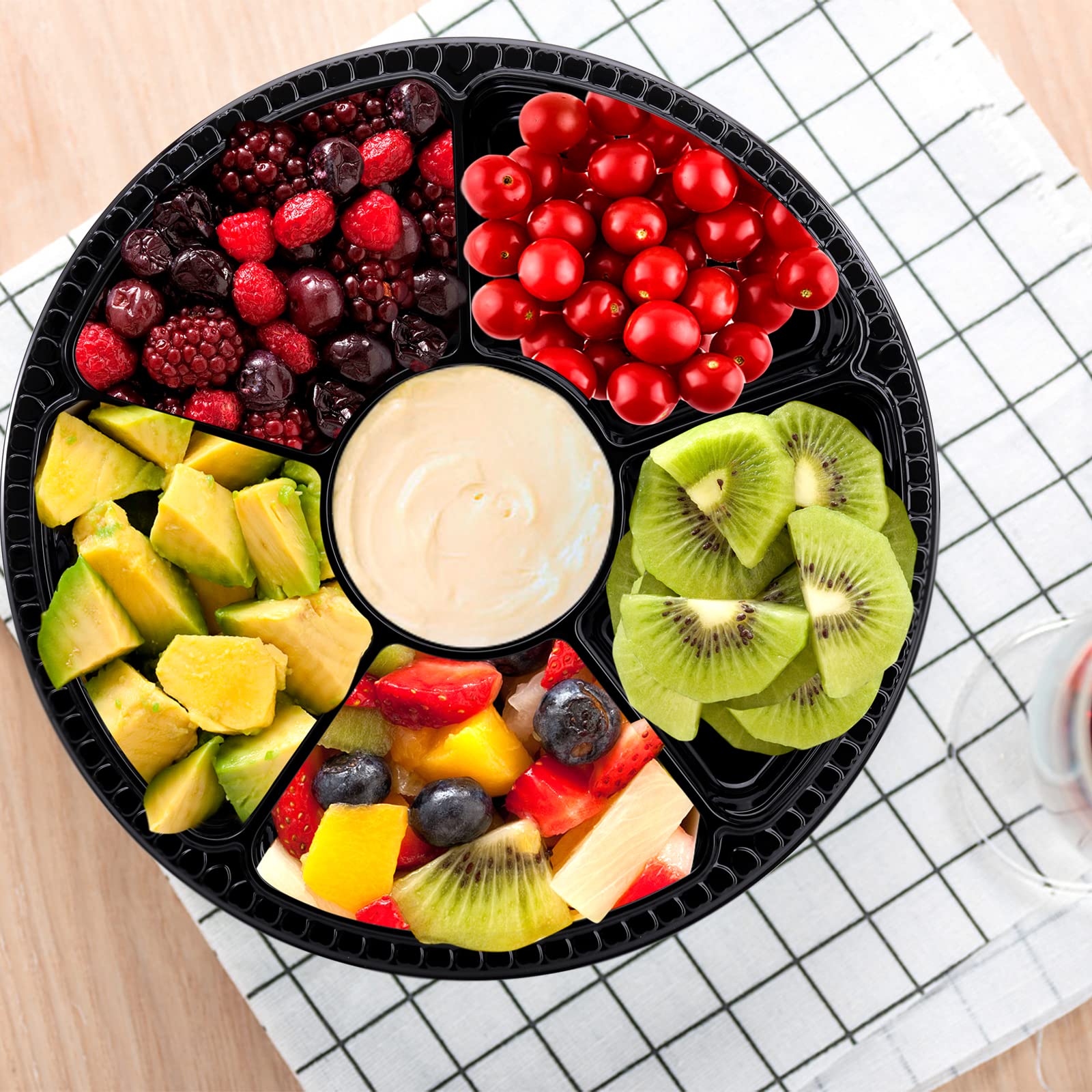 Lawei 30 Pack Plastic Appetizer Trays With Clear Lid, Round Stackable Serving Party Trays, 12 In Banquet Catering Fruit Vegetabl