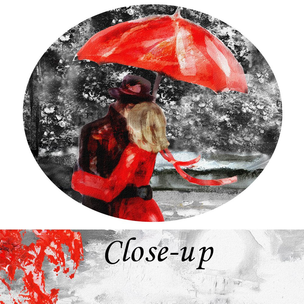 KREATIVE ARTS 4pcs Contemporary Wall Art Black White and Red Umbrella Couple in Street Big Ben Oil Painting Printed on Canvas Romantic Picture Framed Artwork Prints for Walls Decor 48x33inch