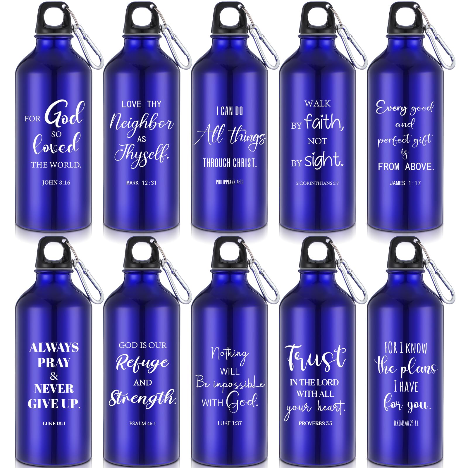 10 Pcs Christian Water Bottles, 20 oz Aluminum Water Bottle, Blue