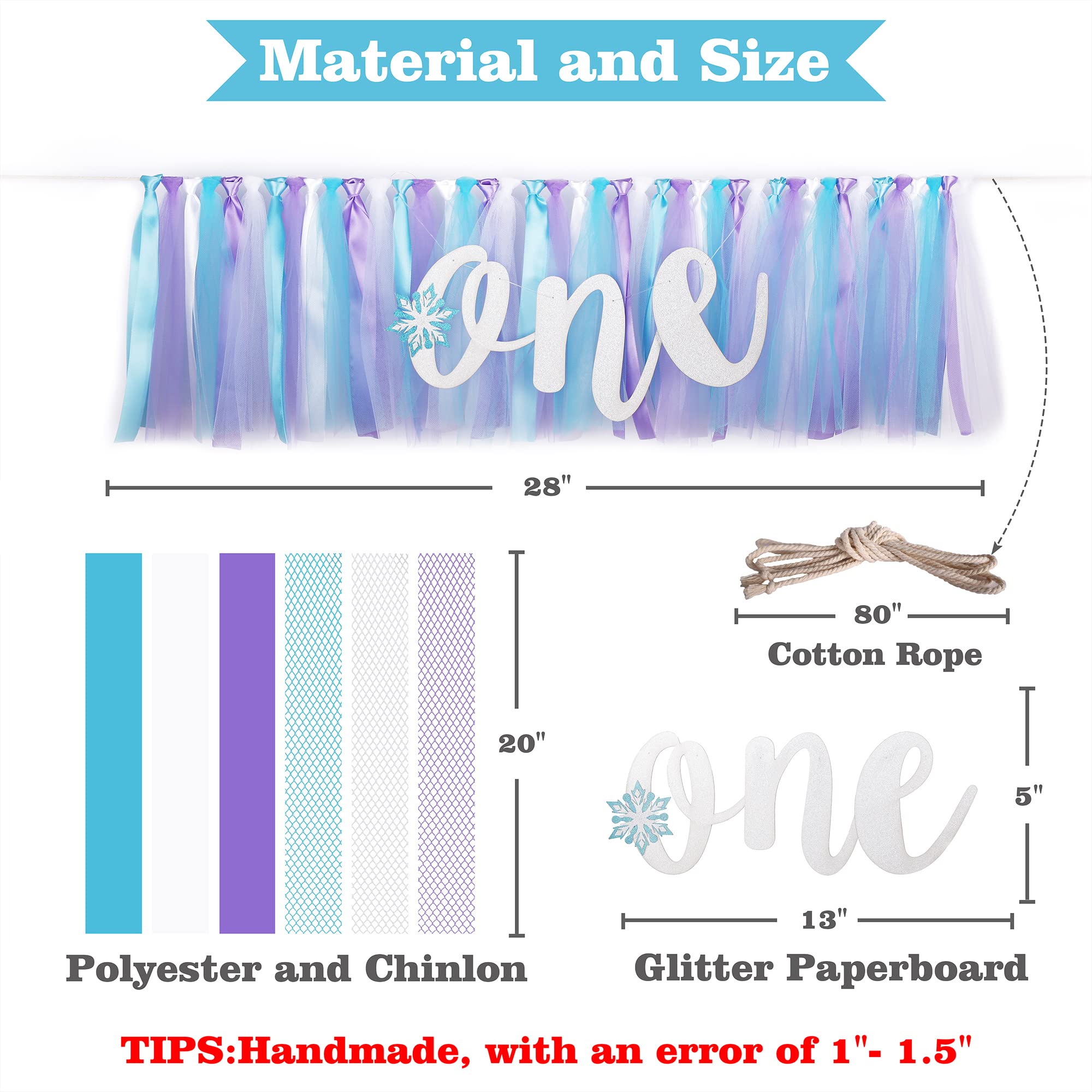 Snowflake Highchair Banner Decoration For Baby - Party Theme Pull Flag, High Chair Fabric Garland, 1St First Birthday Banner, Ph