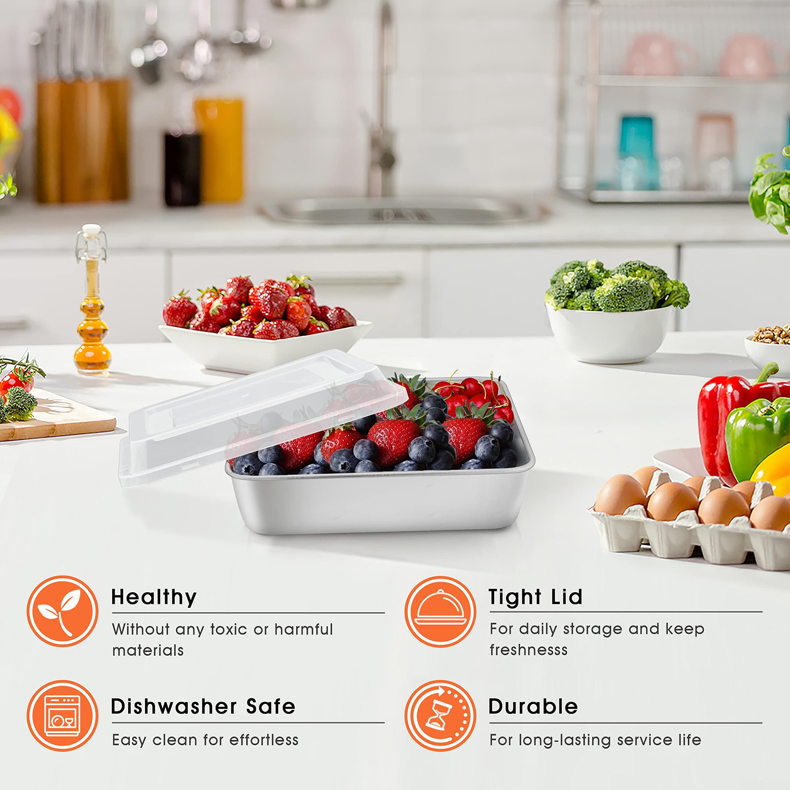 Herogo 8   X 8    Square Cake Pan, Stainless Steel Square Baking Pan With Lid, Cakes Brownie Lasagna Pan Set, 2 Pans + 2 Lids, H