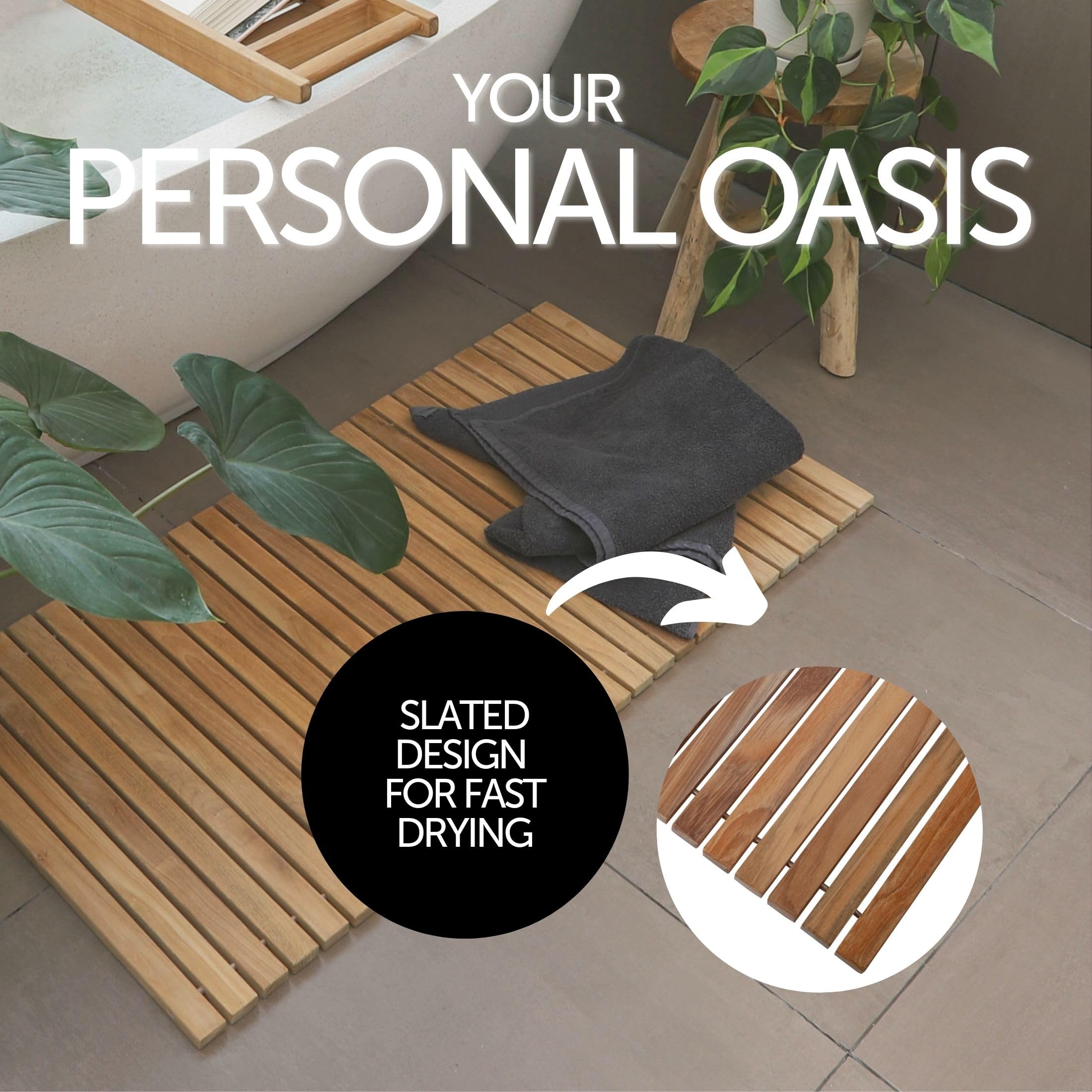 Nordic Style Teak Shower And Bath String Mat - Indoor And Outdoor Use - Non-Slip Wooden Platform For Sauna, Pool, Hot Tub Floori