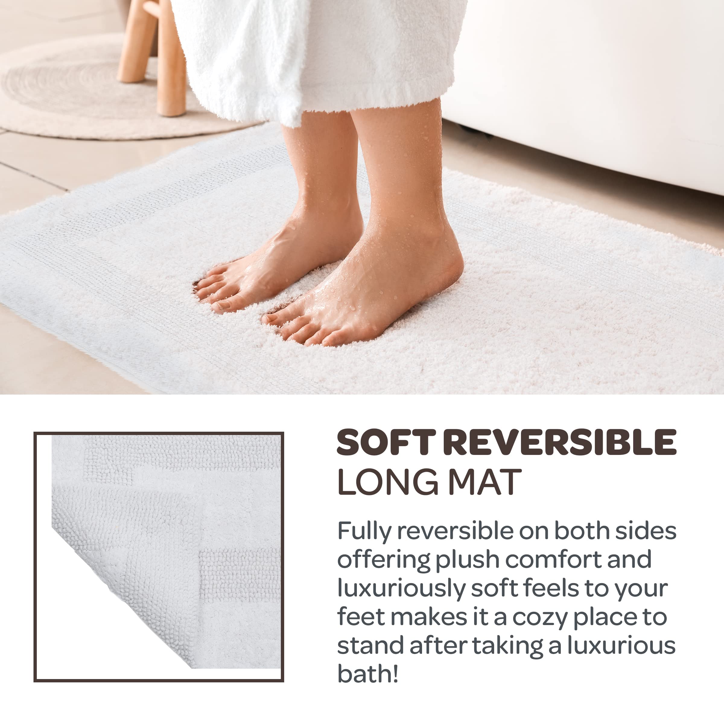 Bedford Home 100% Cotton Reversible Long Bath Rug - White - 24X60