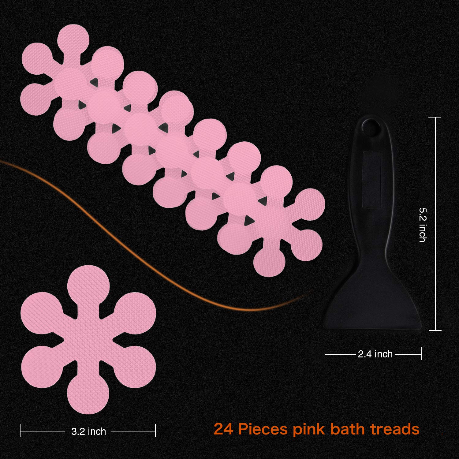 Secopad Non-Slip Bathtub Stickers, 24 PCS Adhesive Treads, Premium PEVA, Pink, Model 5snowflake