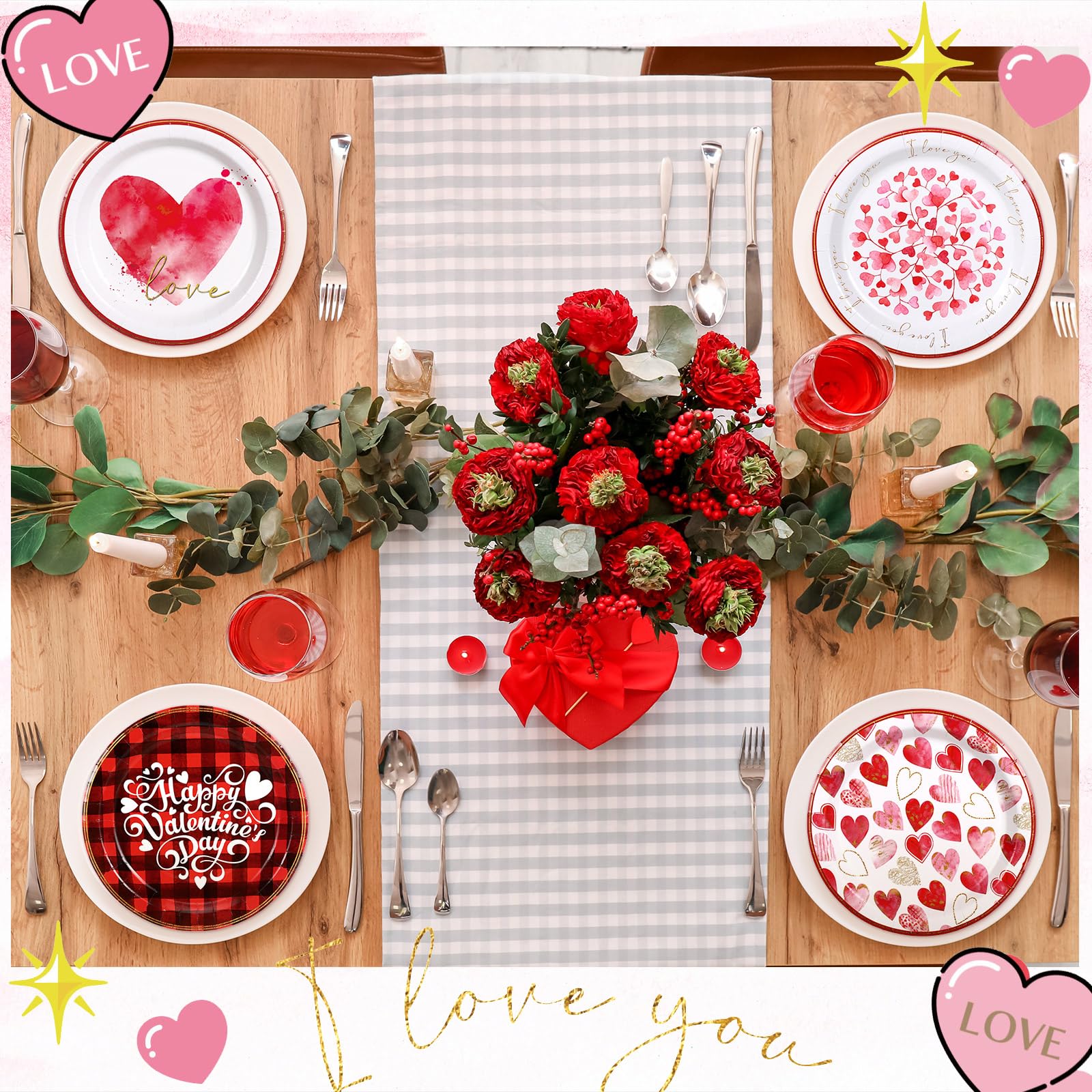 Moinchore 100 Pcs Valentine'S Day Paper Plates 9 Inches Valentine'S Day Disposable Plates Round Heart Dessert Plates Valentine'S