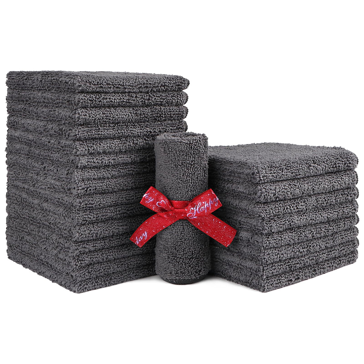 HOMEXCEL Microfiber Washcloths 24 Pack, Highly Absorbent and Soft Face Towel, Multi-Purpose Grey Wash Cloths for Bathroom, Hotel