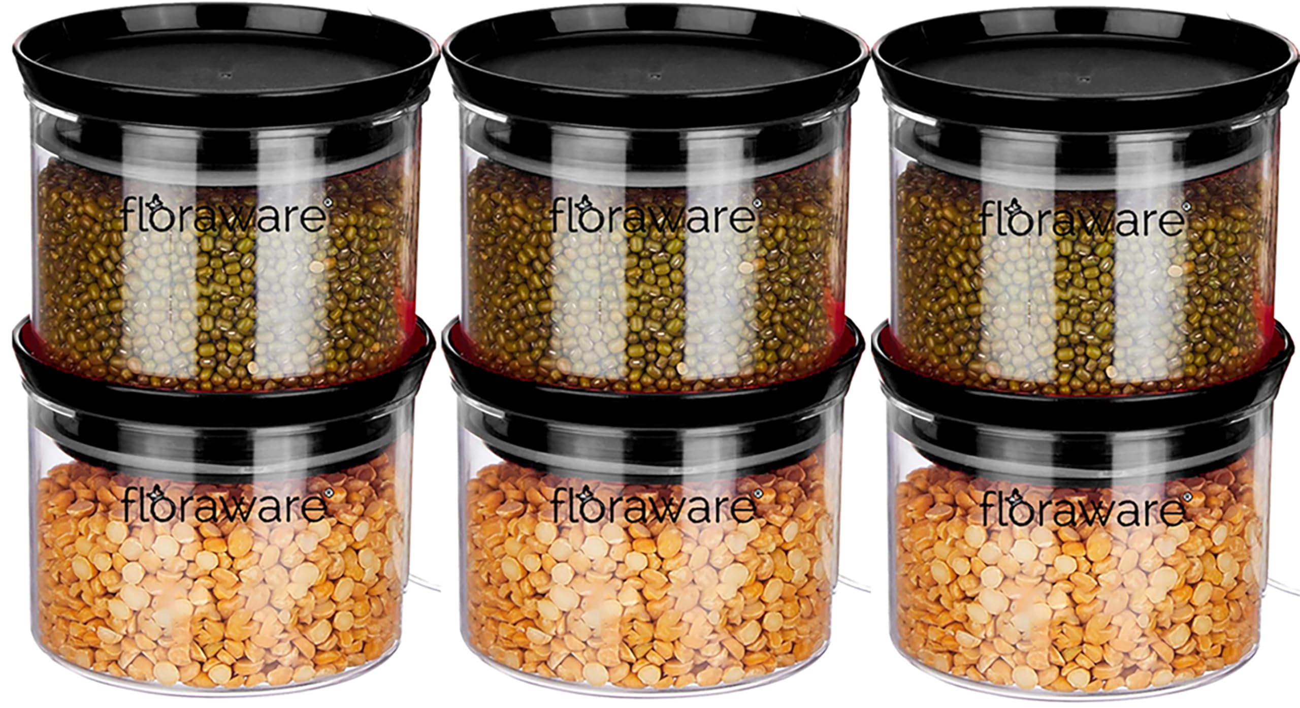 Floraware Plastic Air Tight Bpa Free Stackable Round Push Multipurpose Containers For Kitchen Organizer 500Ml For Rice Dal Flour