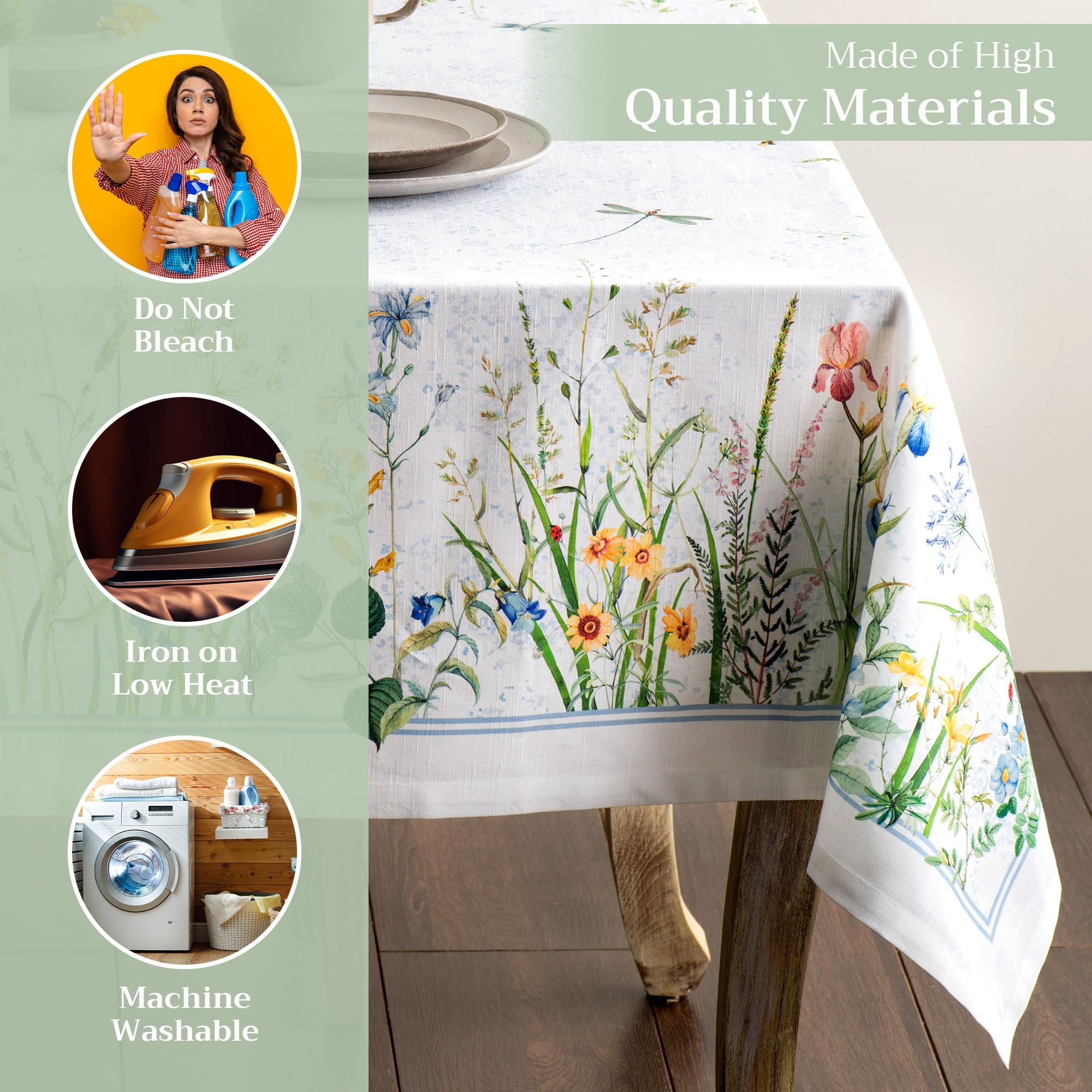 Maison d Hermine Table Cloth Square Table 100% Cotton 60 x 60 Inches Tablecloth Reusable Decorative for Dining Room, Farmhouse,