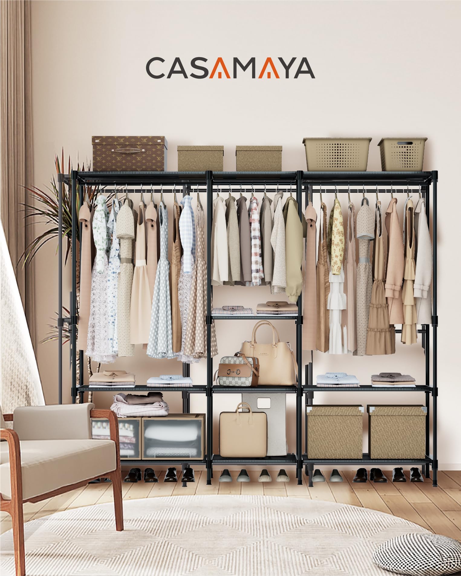 Casamaya Clothes Rack, Portable Closet, 71.7 Inch Large Capacity Wardrobe Closet, Clothes Storage Organizer With Shelves And 3 H