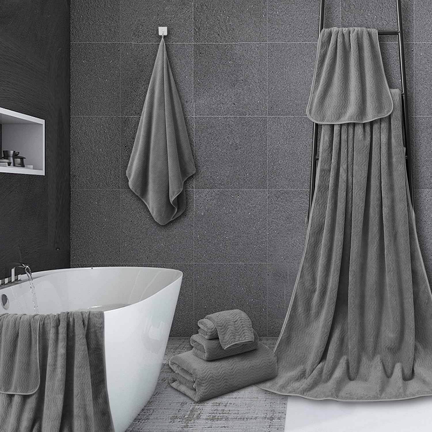 4 Piece Bath Towel Oversized Bath Sheet 35''x70'' Grey Bathroom Towel Extra Large Bath Towel Set Highly Absorbent Quick Dry Premium Towel for Bathroom Spa Gym Hotel 600GSM Shower Towel for Daily Use