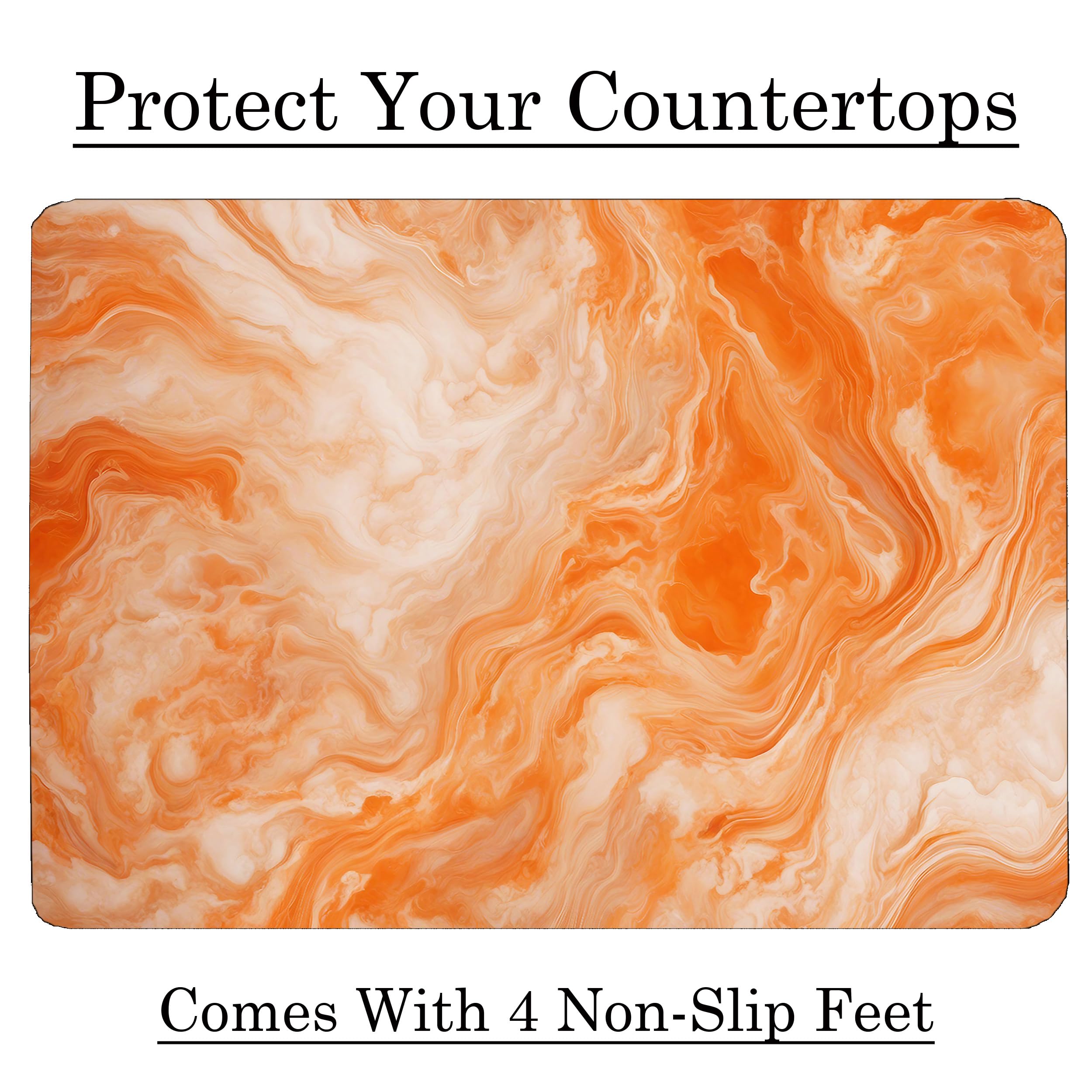 Orange White Marble Kitchen Glass Cutting Board Ocean Decorative Gift Marbled Granite Stone Rock Gift For Her Mom Wife (Orange M