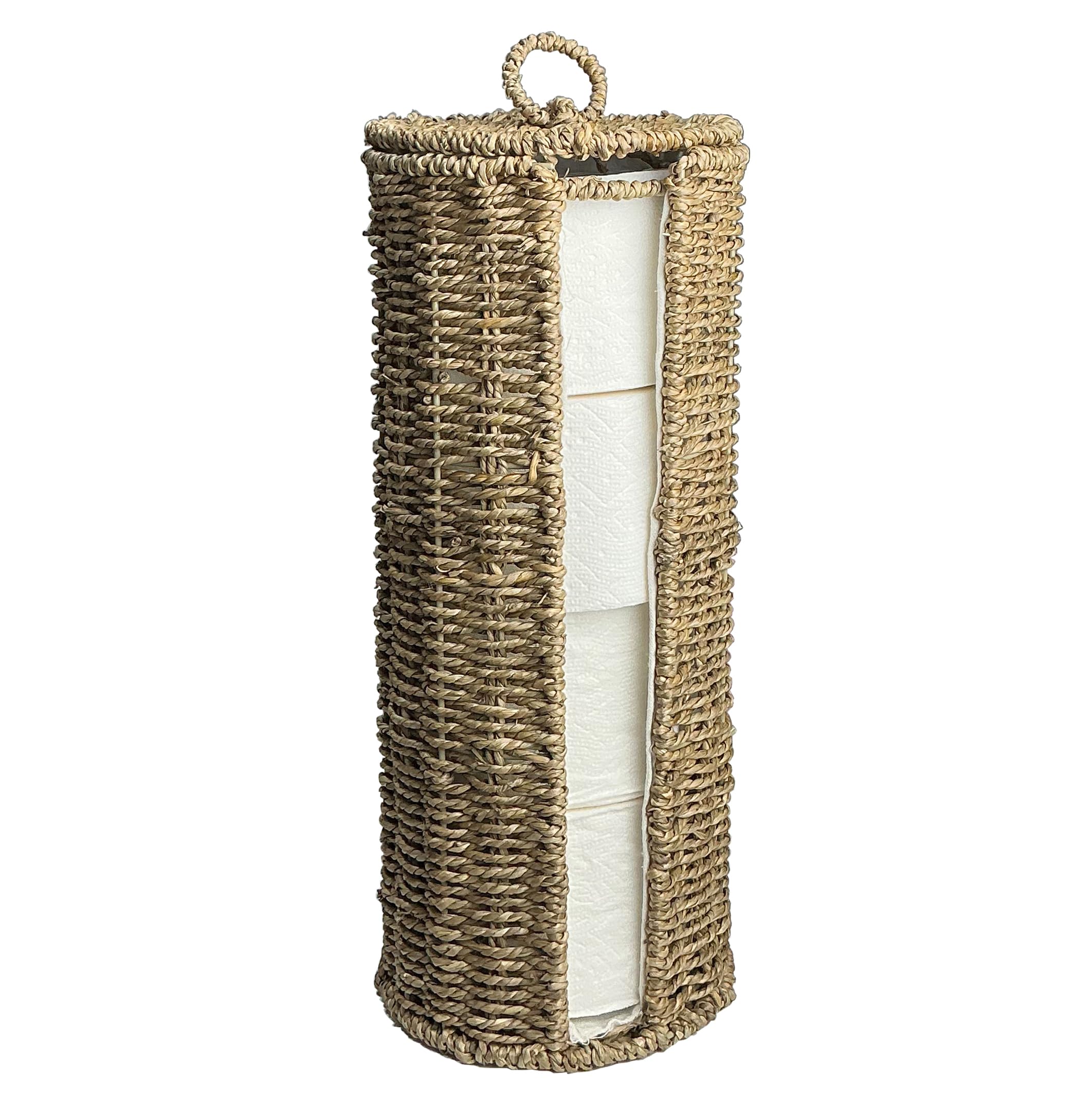 Tadacumir 4 Mega Rolls Extra Toilet Paper Storage with Lid and Liner, Seagrass Ratten Toilet Paper Holder Basket Stand, Decorati