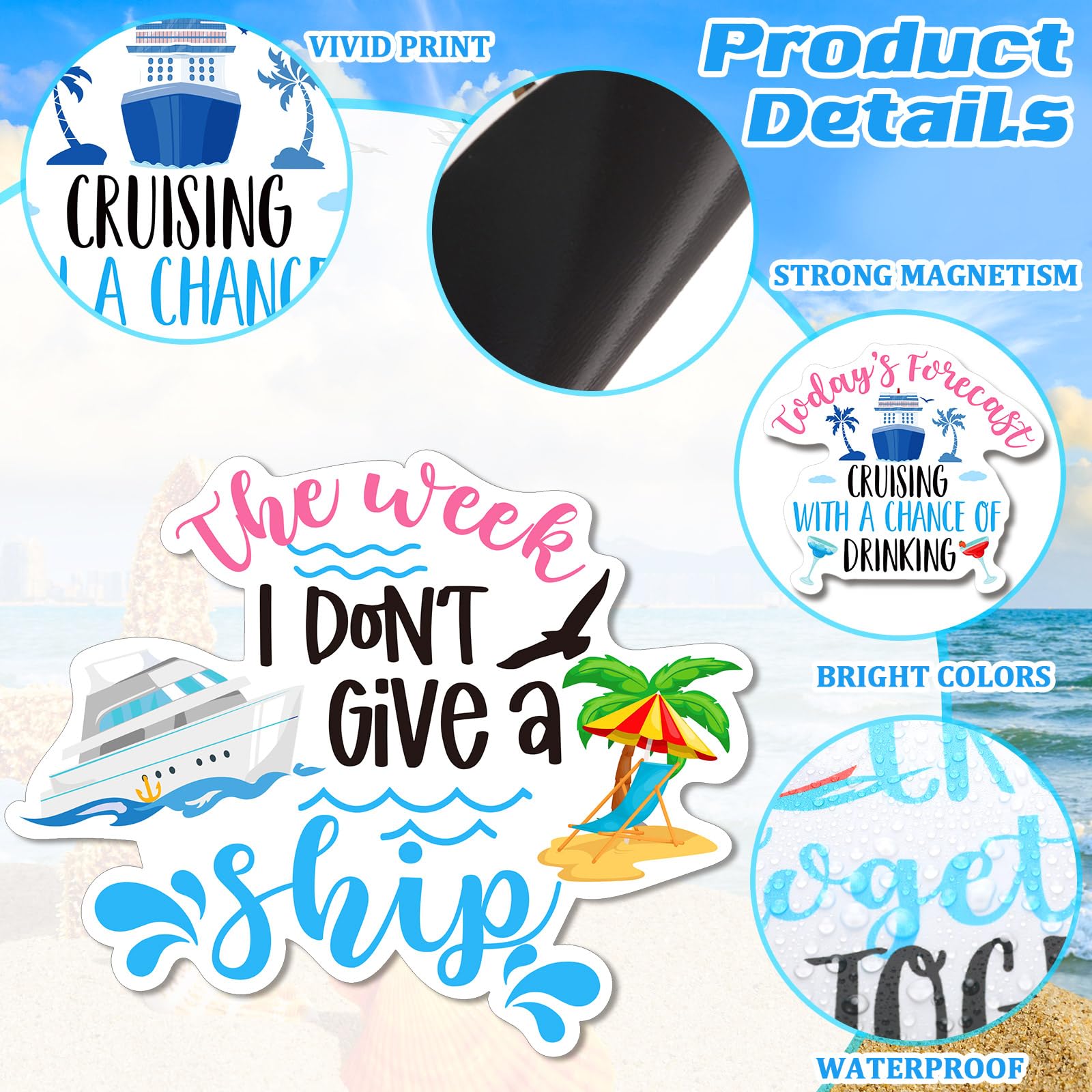 Geiserailie 5 Pcs Cruise Door Magnets Funny Cruise Ship Door Magnets Magnetic Cruise Door Magnet Sticker Decorations, 7.6 X 6.2