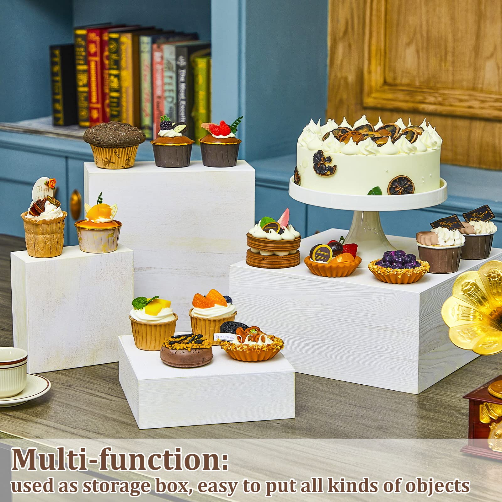 Set Of 4 Wood Display Risers Rustic Cupcake Stand Rustic Wood Cake Stands Wooden Stackable Display Box For Dessert Wedding Birth