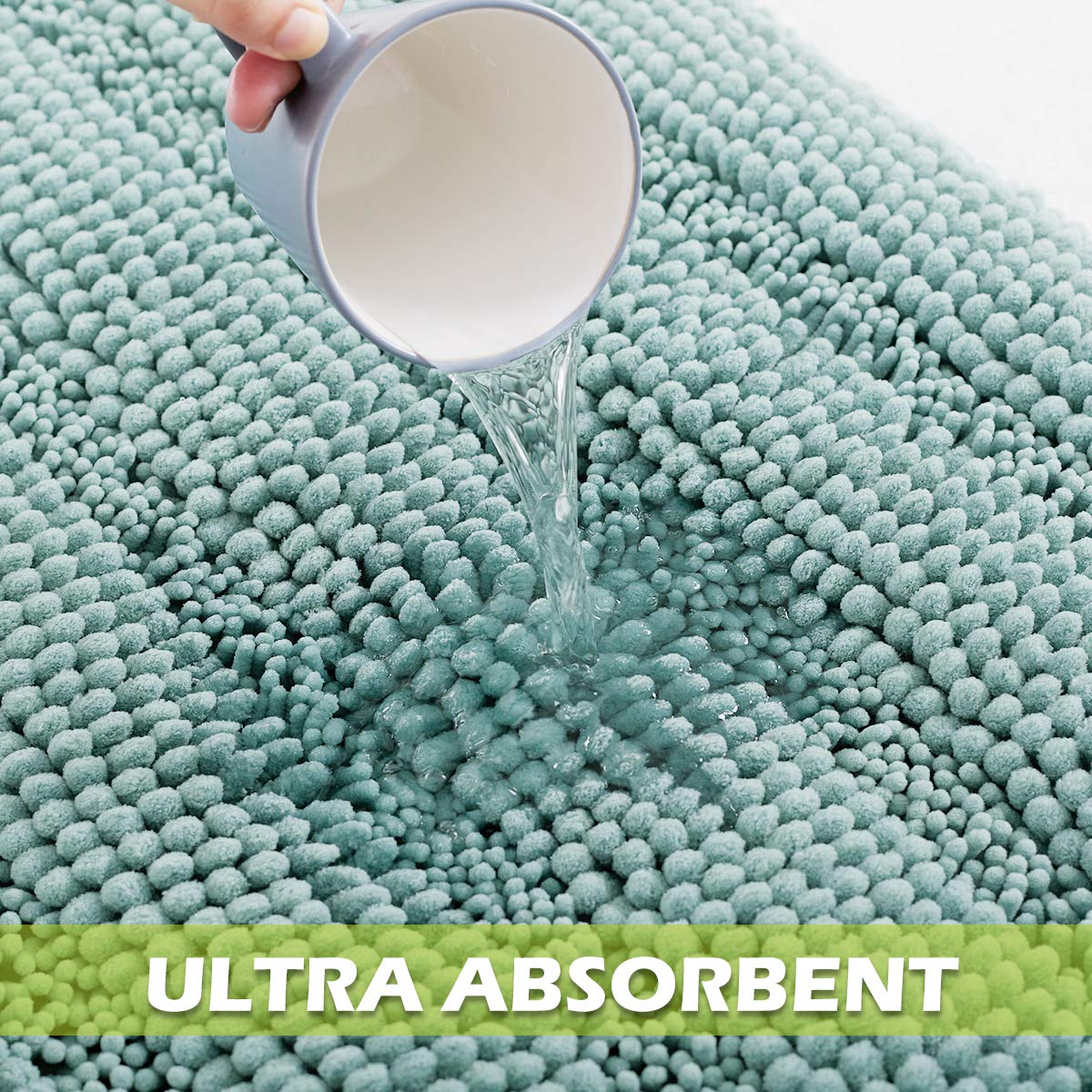 Grey Bath Mat - Large Soft Bathroom Rugs Water Absorbent Non-Slip Quick Drying Thick Shaggy Chenile Bathtub Floor Decor For Toil