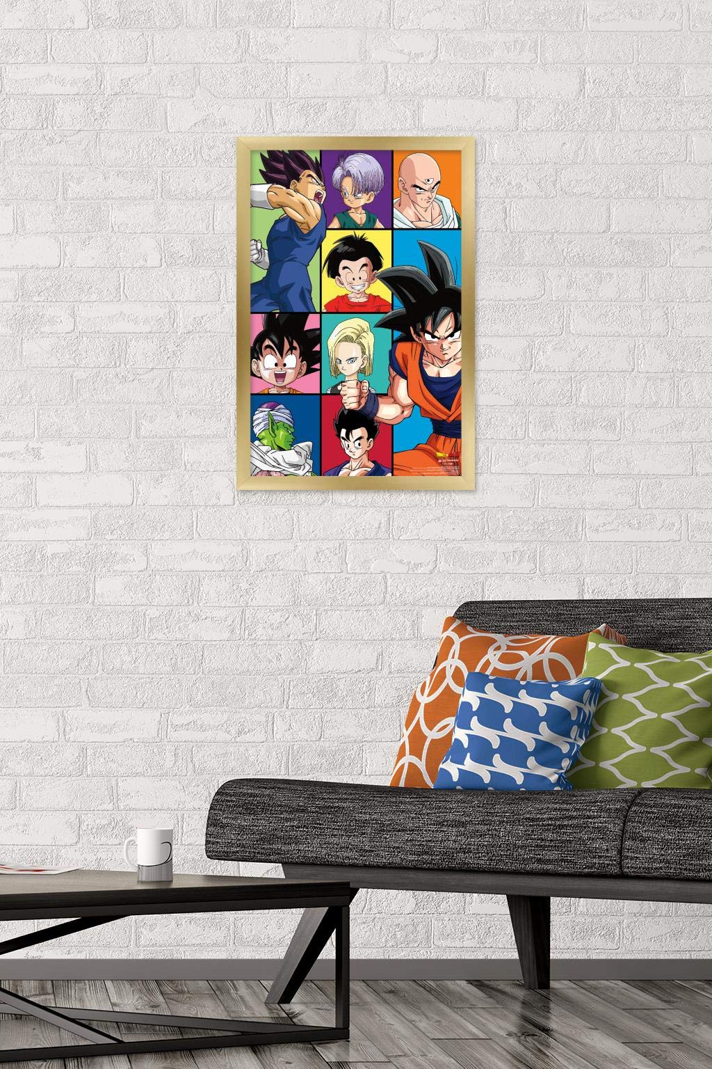 Trends International Dragon Ball Z - Grid Wall Poster, 14.725'' X 22.375'', Gold Framed Version